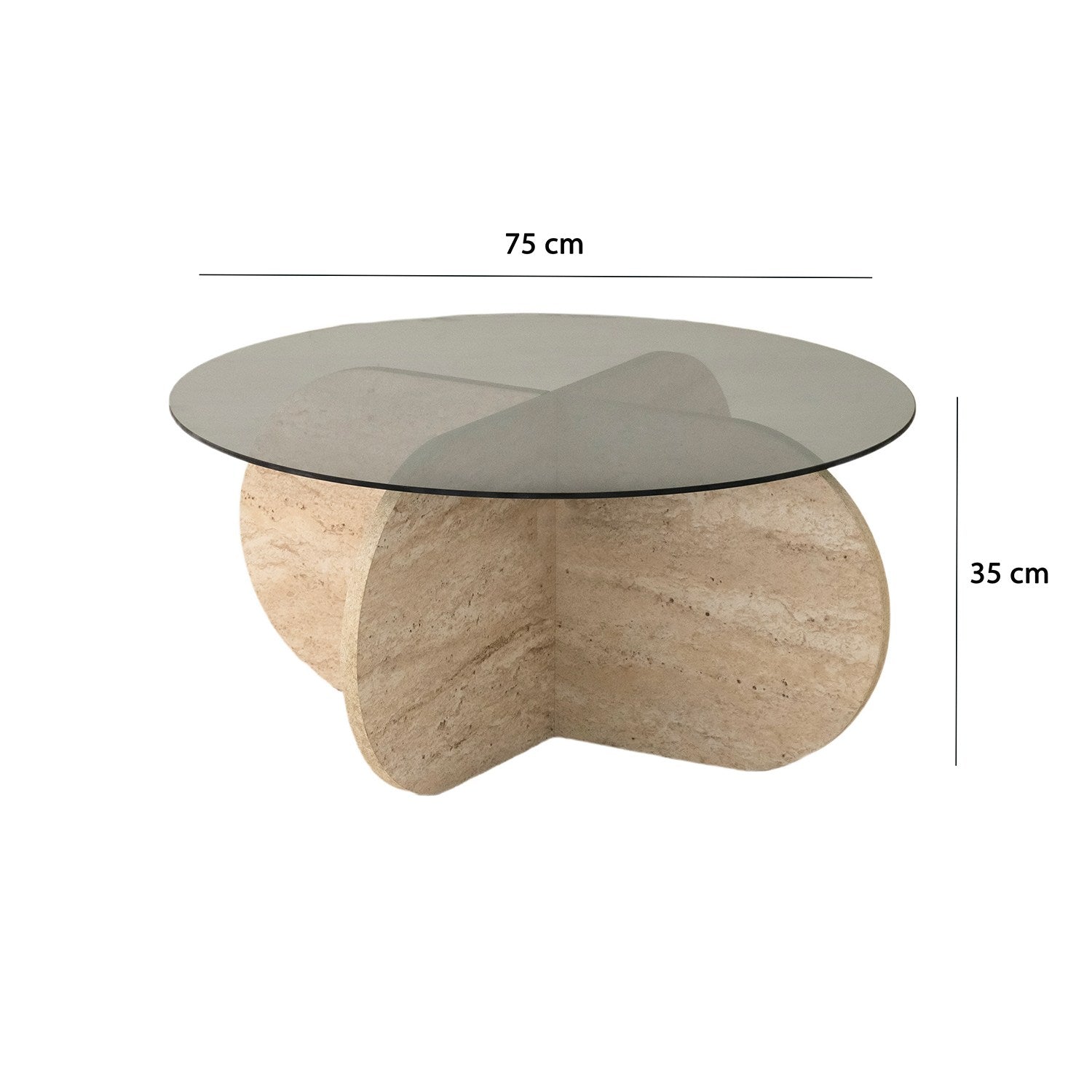 Mesa de Centro Elegante com Tampo 100% Vidro e Base Revestida em Melamina, 75 cm de Diâmetro, 35 cm de Altura | Cores Elegantes em Travertino e Fumê | Design Moderno em Mármore