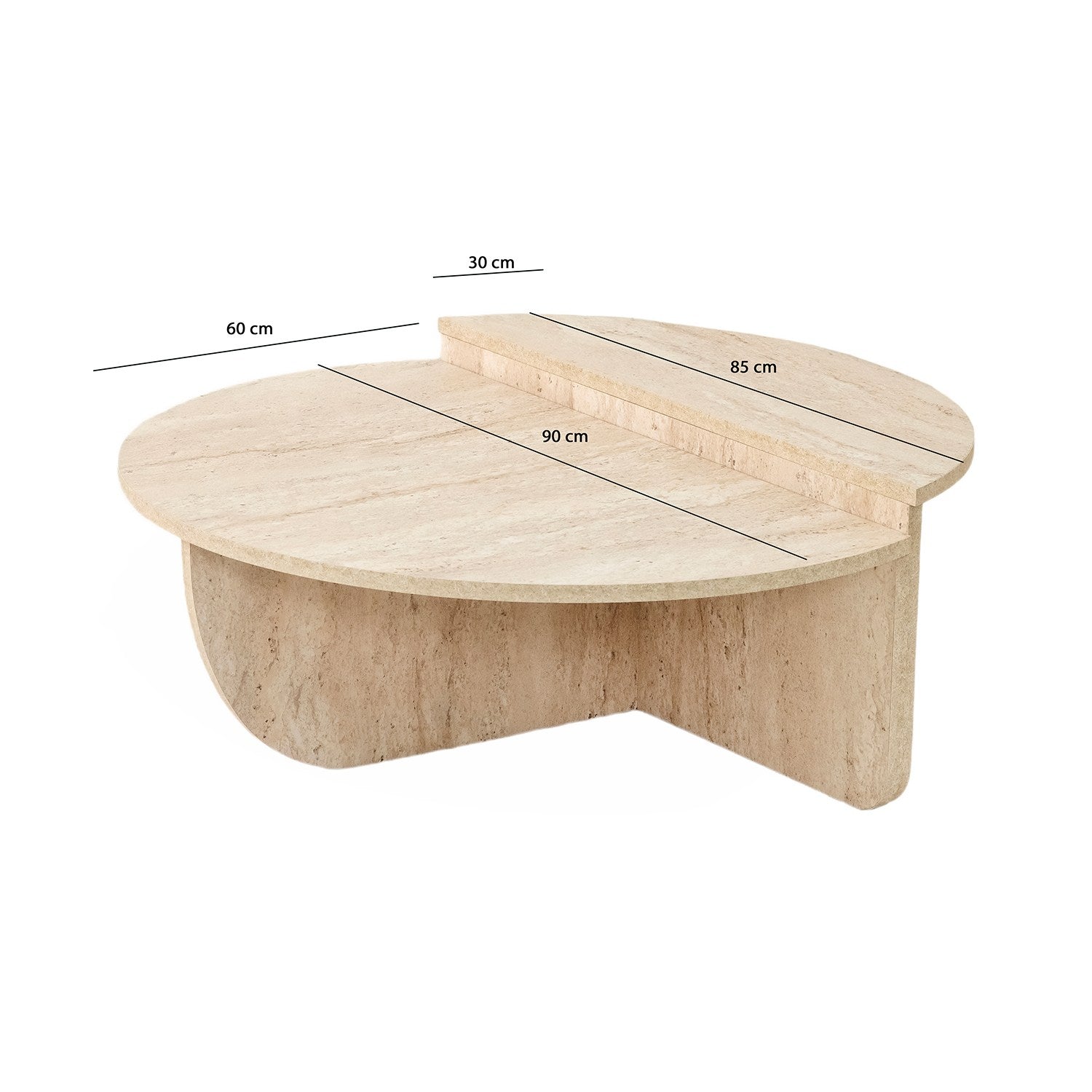 Mesa de Centro Elegante, 90 cm de Diâmetro, 35 cm de Altura | Painel de Partículas 100% Revestido em Melamina, Acabamento em Mármore Travertino | Elegante e Durável para Espaços Modernos