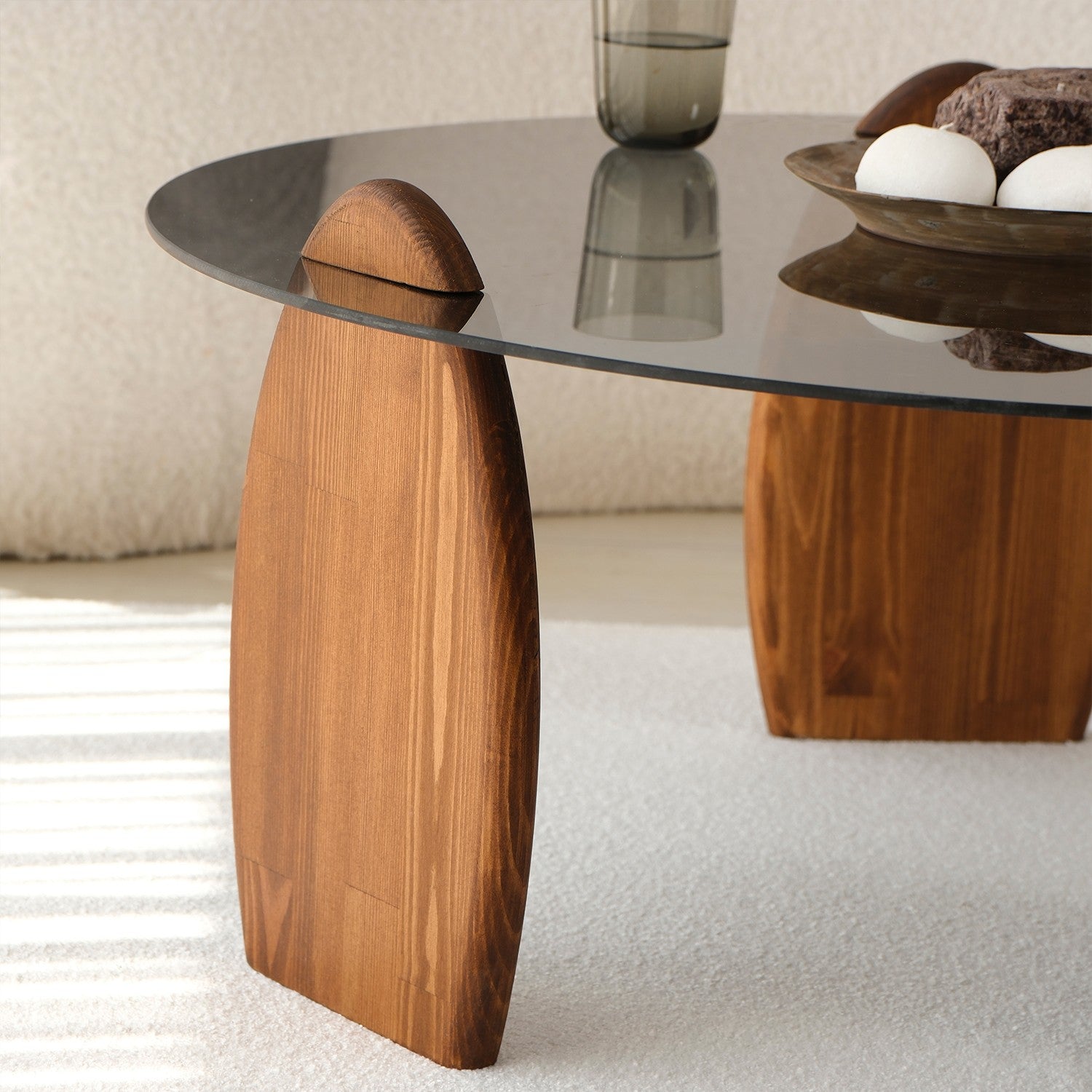 Mesa de Centro – 90 cm x 41 cm x 90 cm – Castanho e Fumaça – Madeira de Pinho e Vidro Temperado