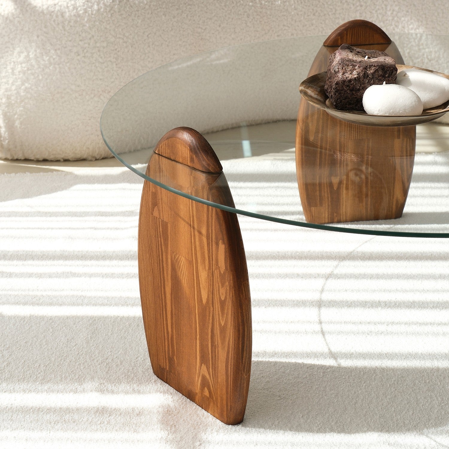 Mesa de Centro – 90cm x 41cm x 90cm – Castanho e Transparente – Madeira de Pinho e Vidro Temperado