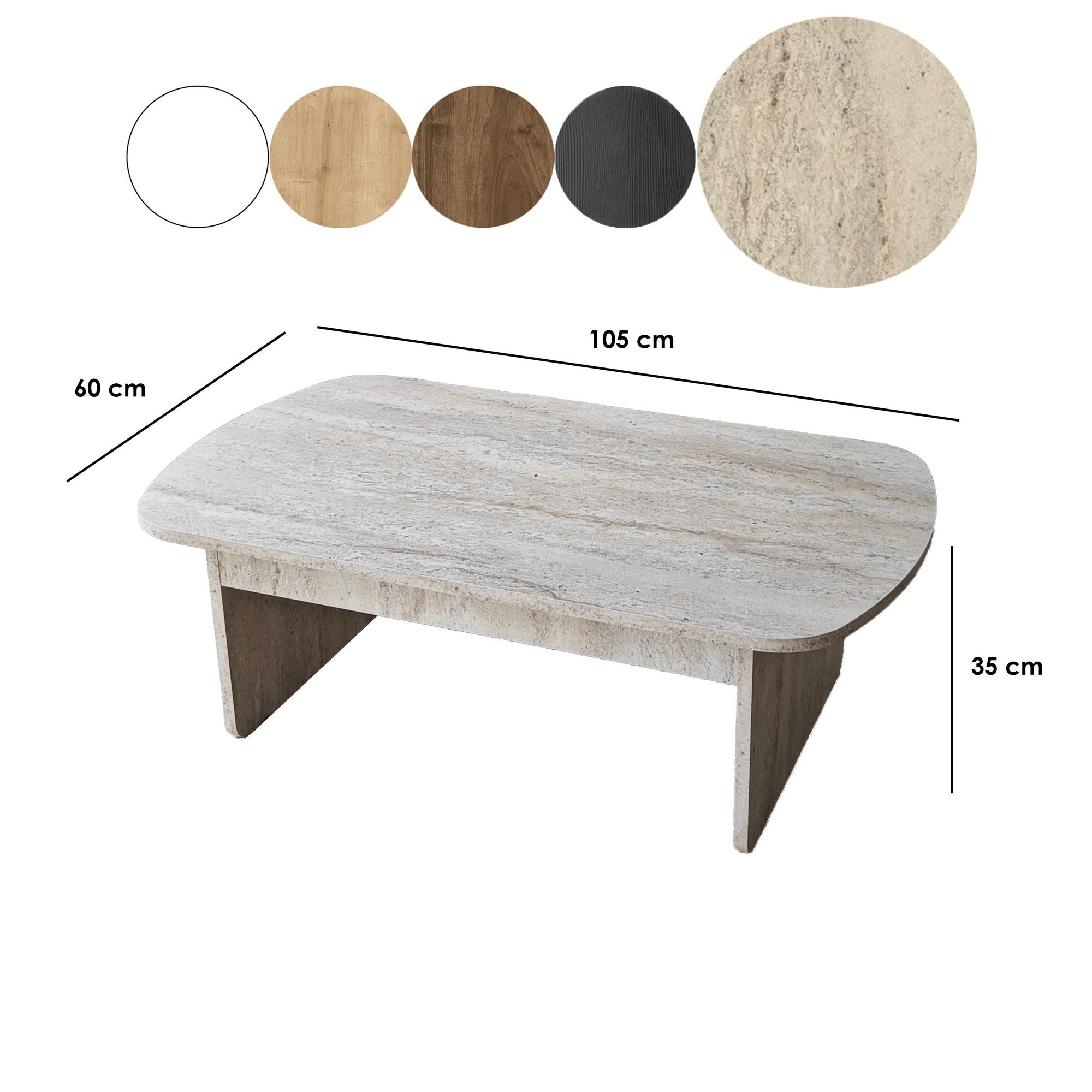 Mesa de Centro – 105cm x 35cm x 60cm – Travertino – Painel de Partículas