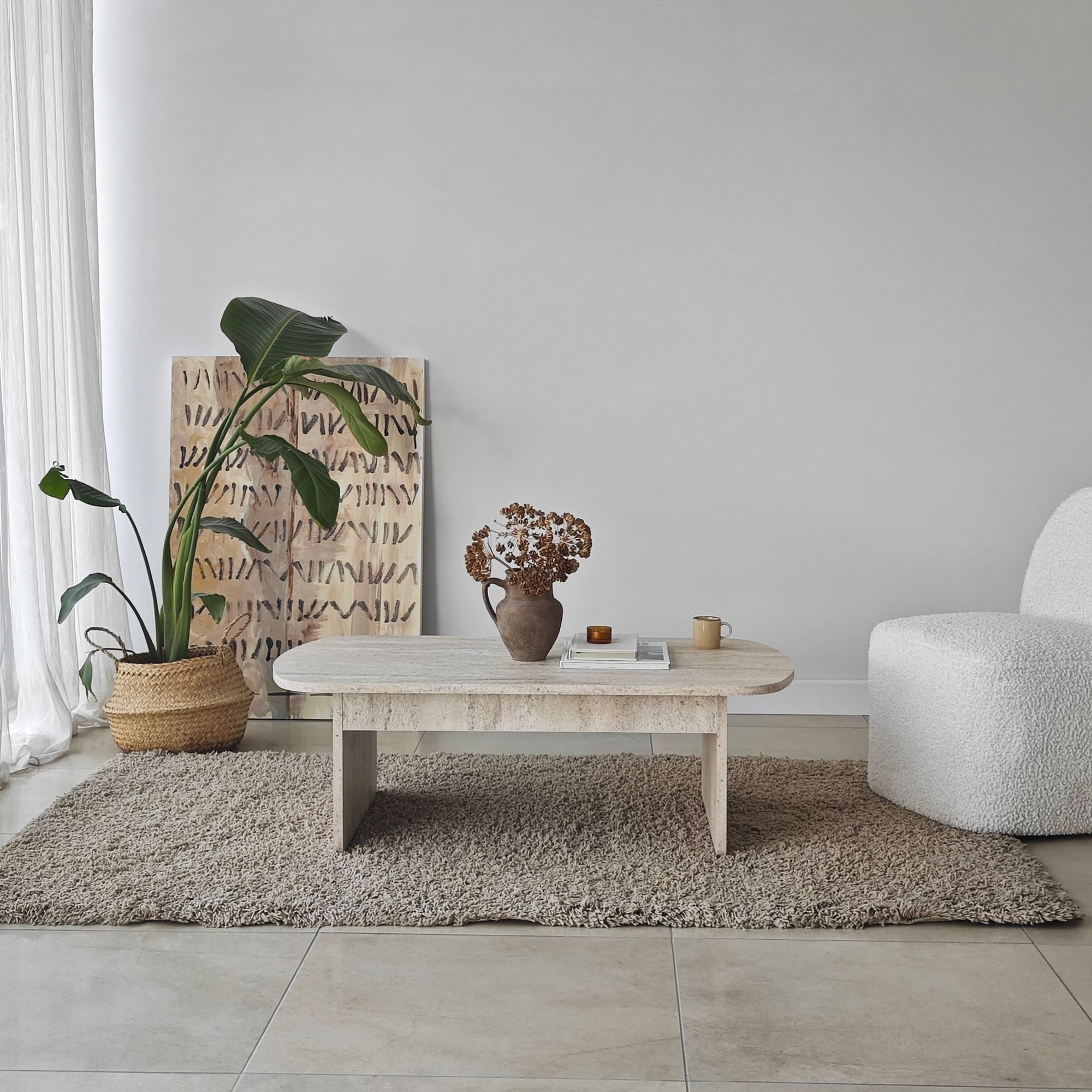 Mesa de Centro – 105cm x 35cm x 60cm – Travertino – Painel de Partículas