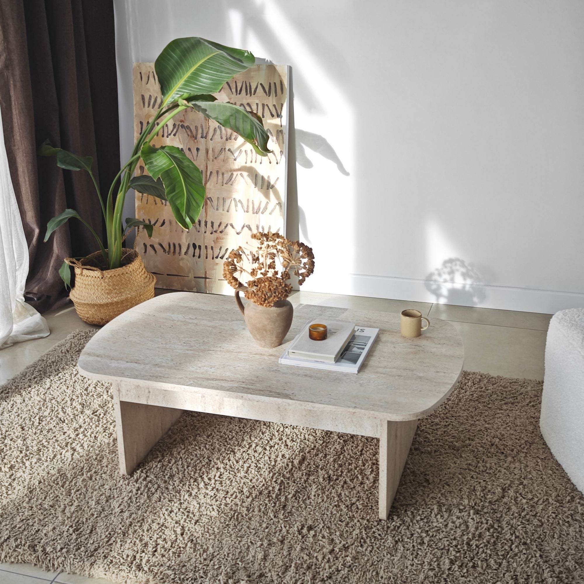 Mesa de Centro – 105cm x 35cm x 60cm – Travertino – Painel de Partículas