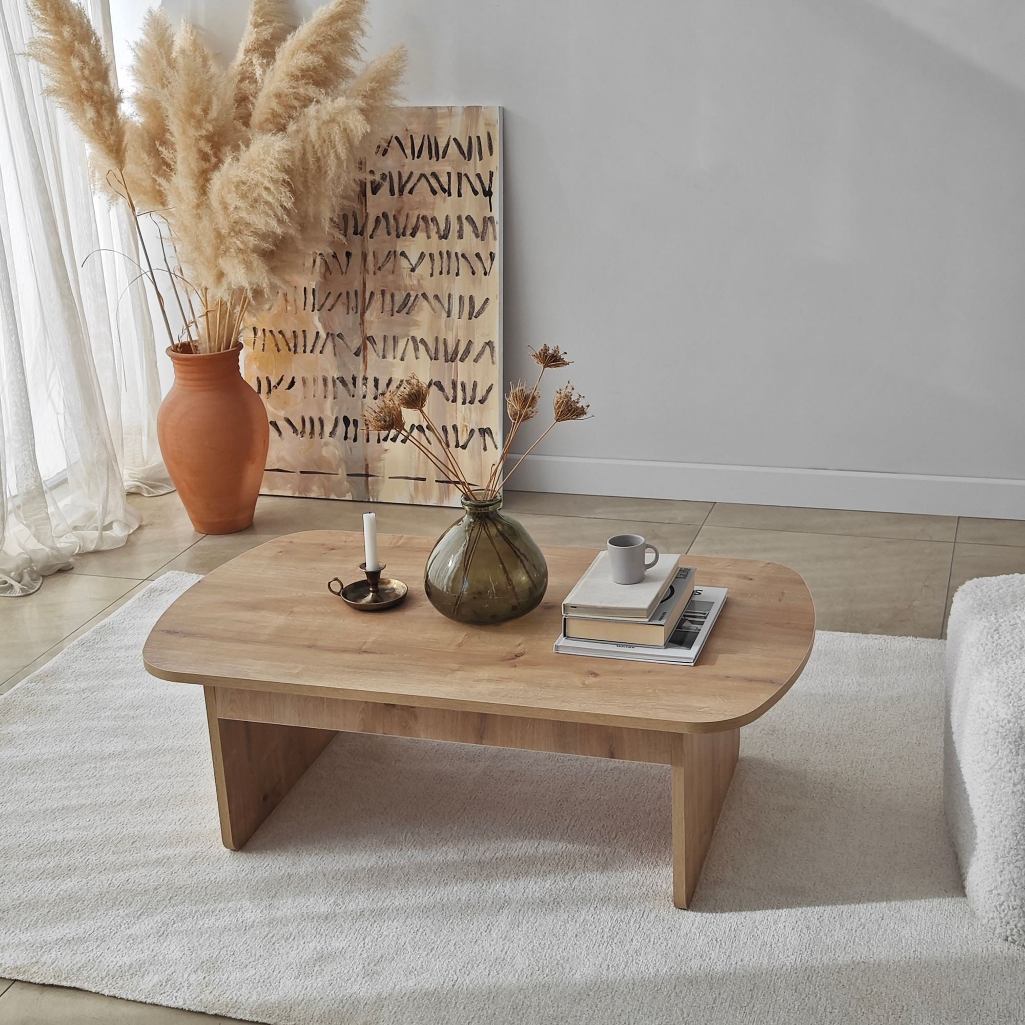 Mesa de Centro – 105cm x 35cm x 60cm – Carvalho Safira – Painel de Partículas com Revestimento a Melamina