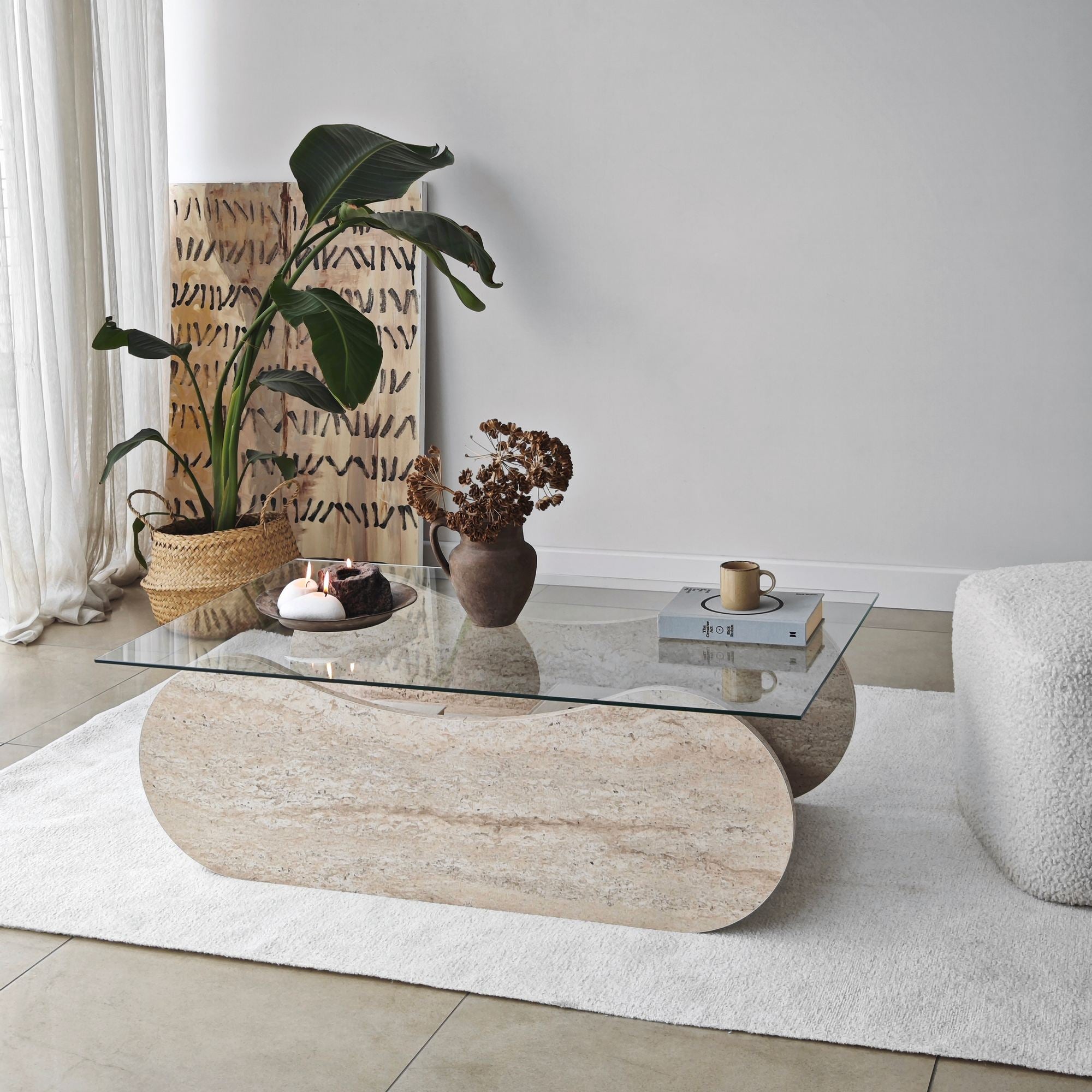 Mesa de Centro – 105cm x 35cm x 65cm – Transparente – Vidro e Aglomerado