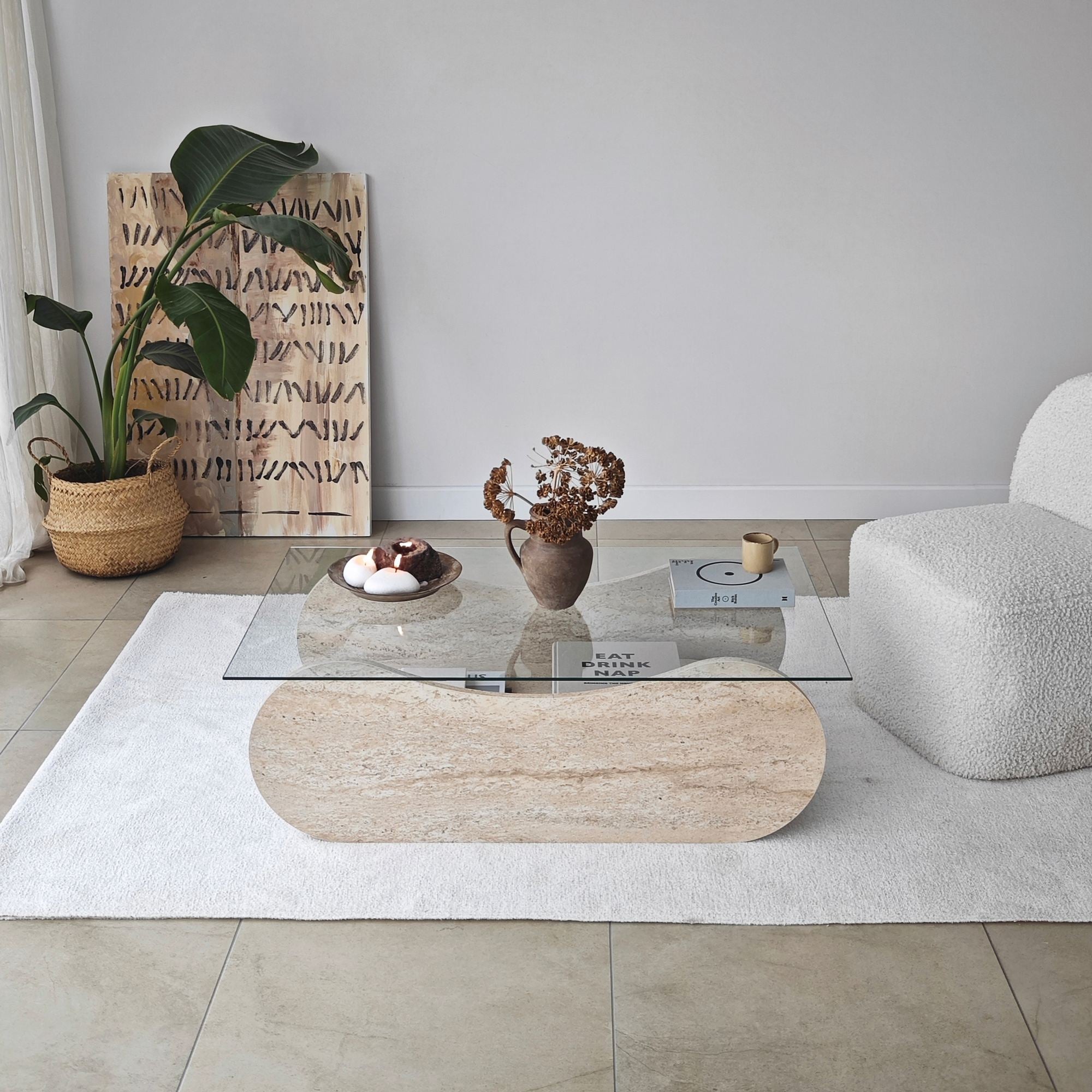 Mesa de Centro – 105cm x 35cm x 65cm – Transparente – Vidro e Aglomerado