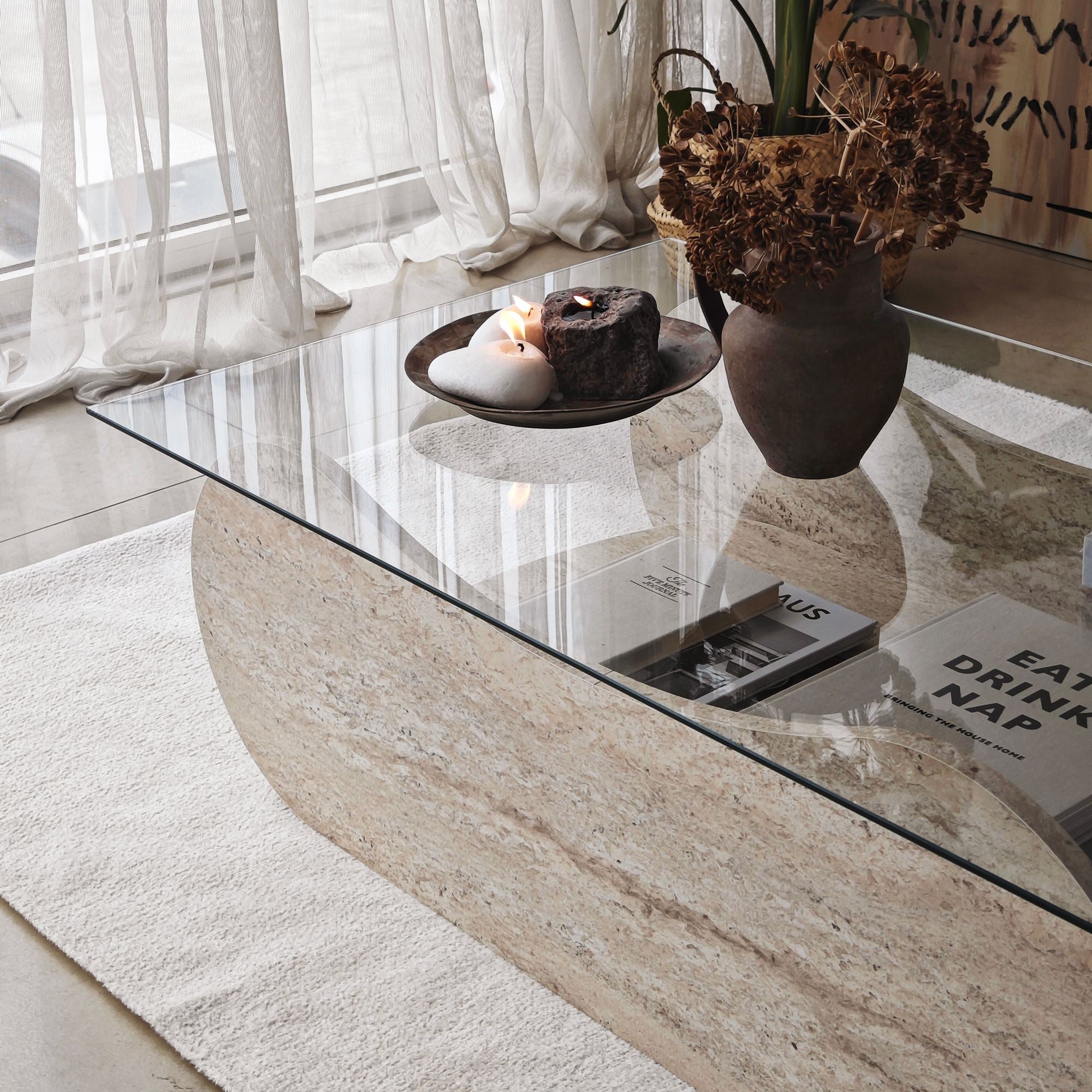 Mesa de Centro – 105cm x 35cm x 65cm – Transparente – Vidro e Aglomerado