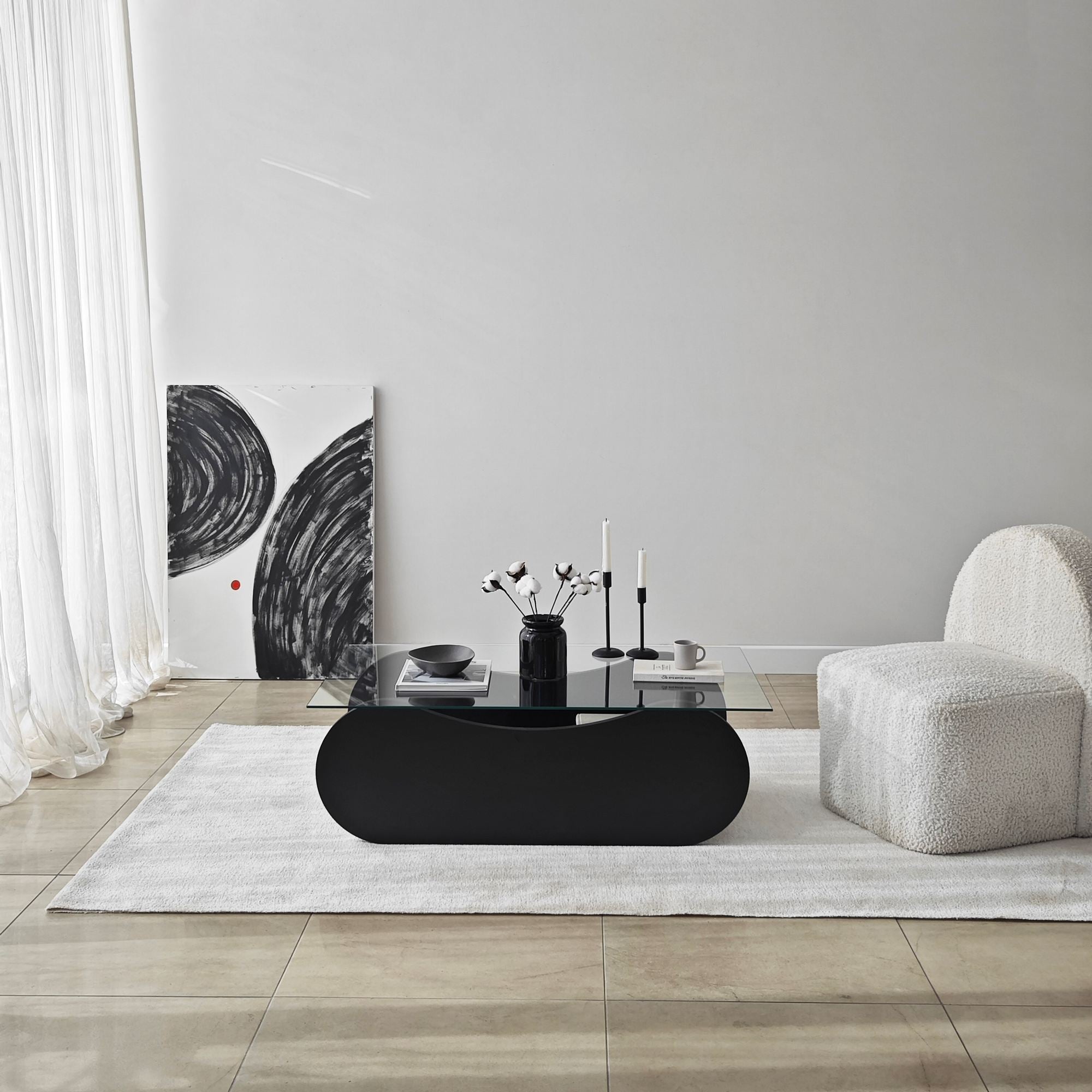 Mesa de Centro – 105cm x 35cm x 65cm – Preto e Transparente – Vidro e Aglomerado