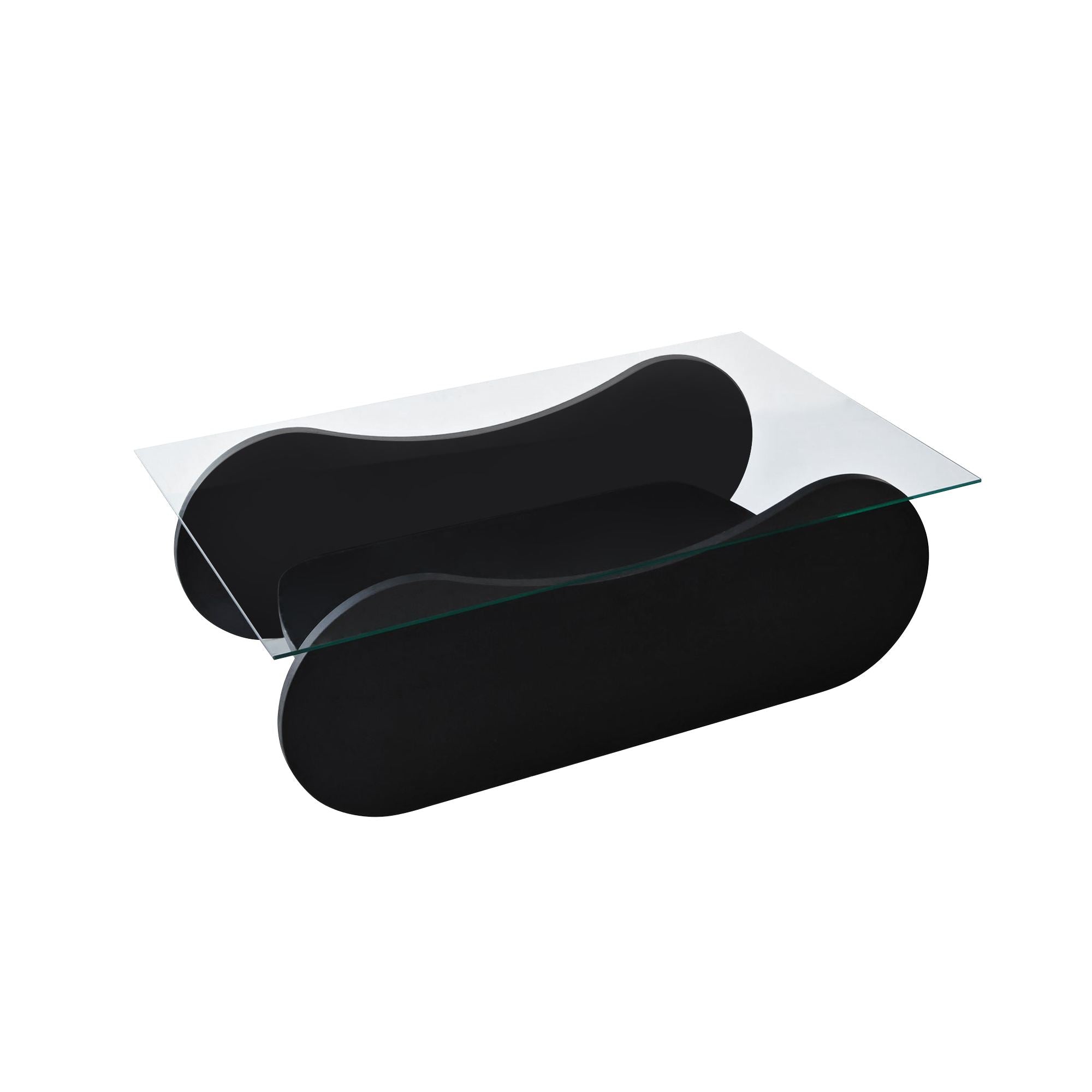 Mesa de Centro – 105cm x 35cm x 65cm – Preto e Transparente – Vidro e Aglomerado