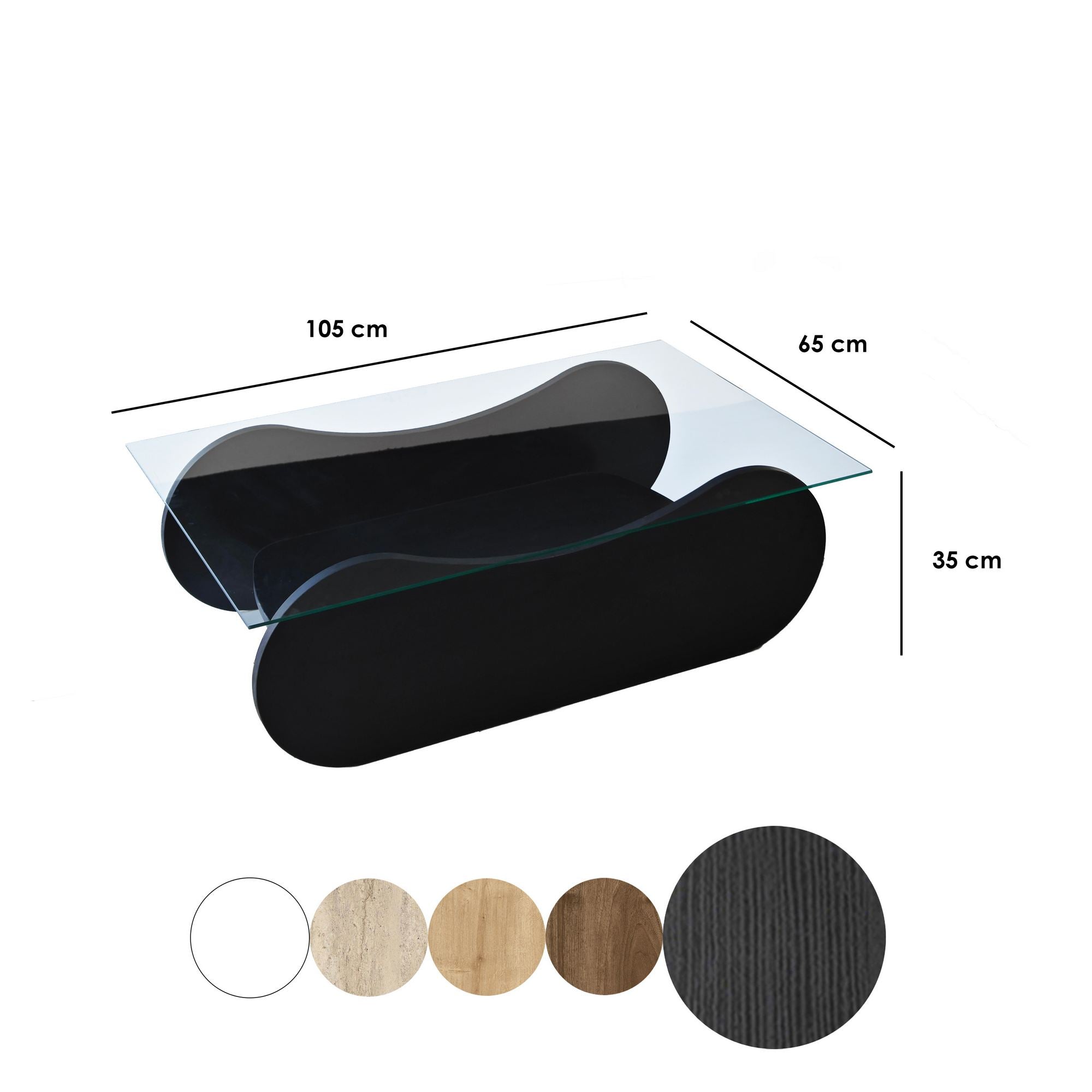 Mesa de Centro – 105cm x 35cm x 65cm – Preto e Transparente – Vidro e Aglomerado