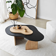 Mesa de Centro – 105 cm x 35 cm x 65 cm – Preto e Carvalho Safira – Painel de partículas revestido a melamina