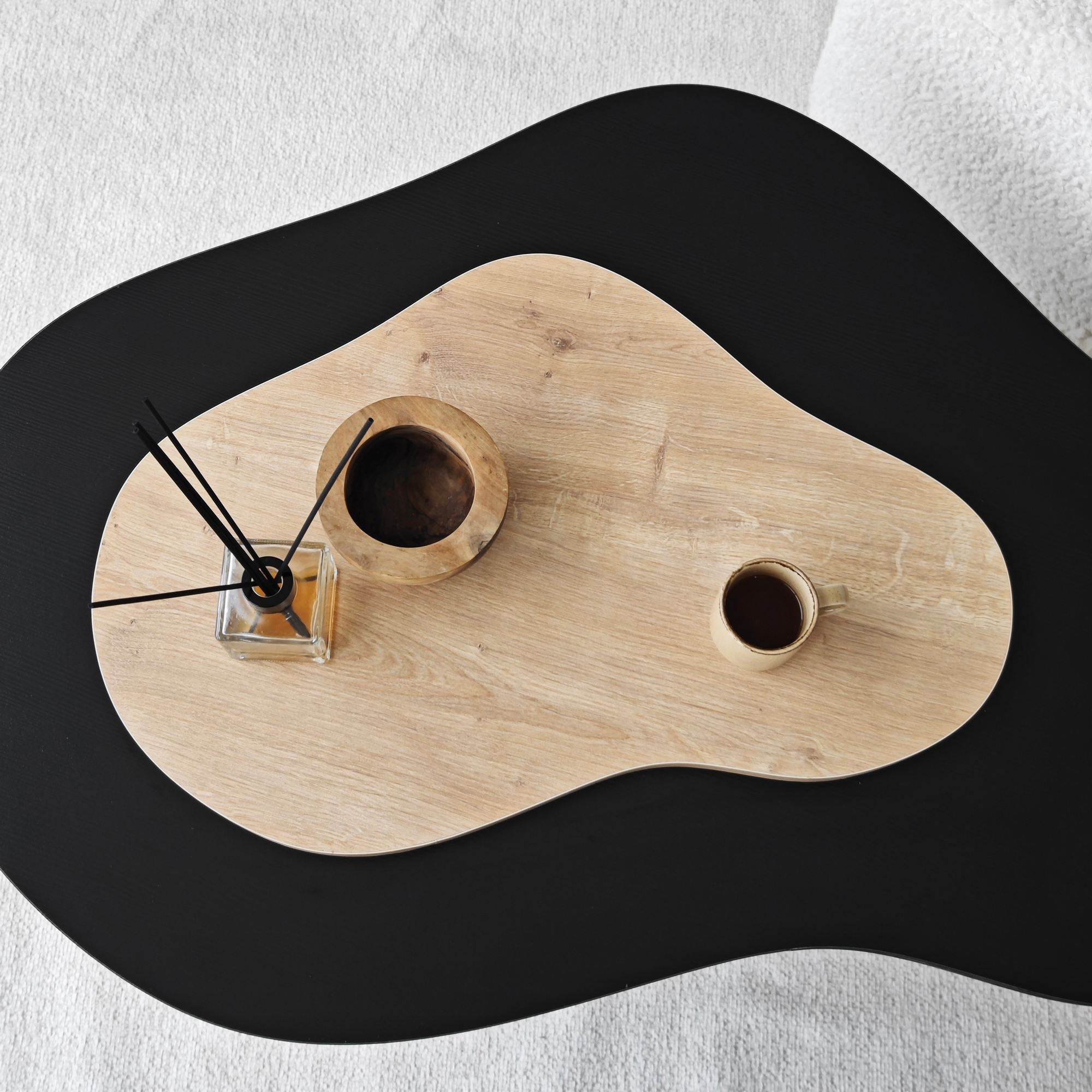 Mesa de Centro – 105 cm x 35 cm x 65 cm – Preto e Carvalho Safira – Painel de partículas revestido a melamina