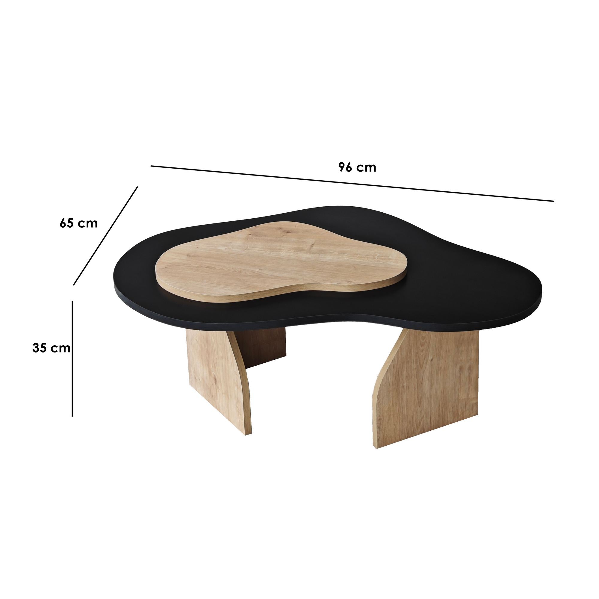 Mesa de Centro – 105 cm x 35 cm x 65 cm – Preto e Carvalho Safira – Painel de partículas revestido a melamina