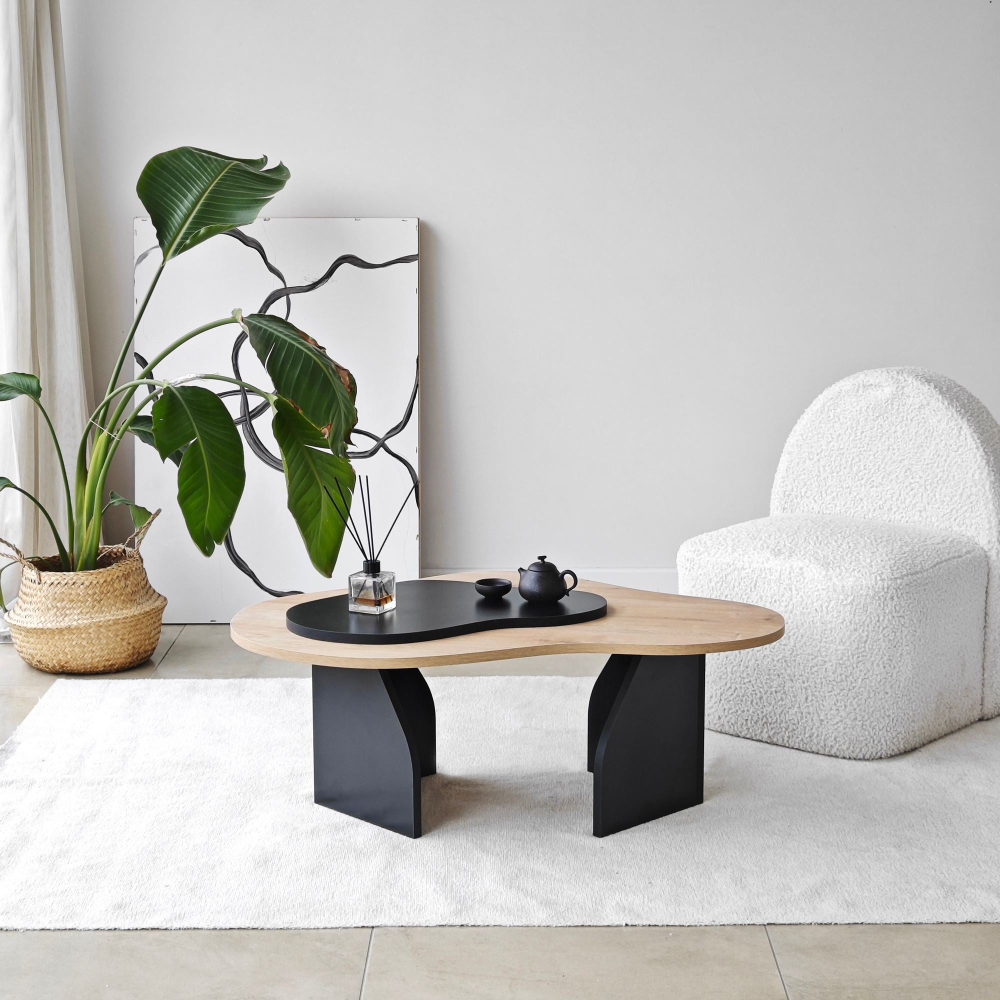 Mesa de Centro – 105x35x65 cm – Carvalho Safira e Preto – Painel de Partículas