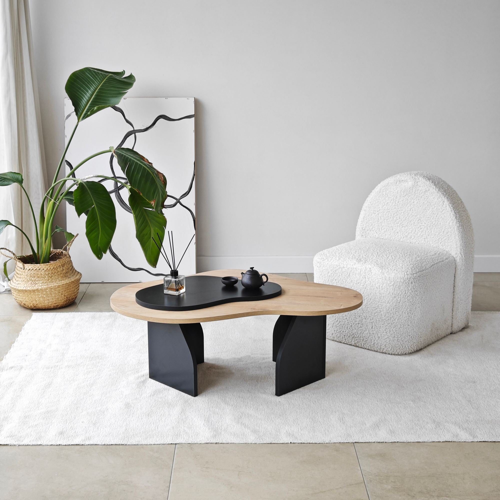 Mesa de Centro – 105x35x65 cm – Carvalho Safira e Preto – Painel de Partículas