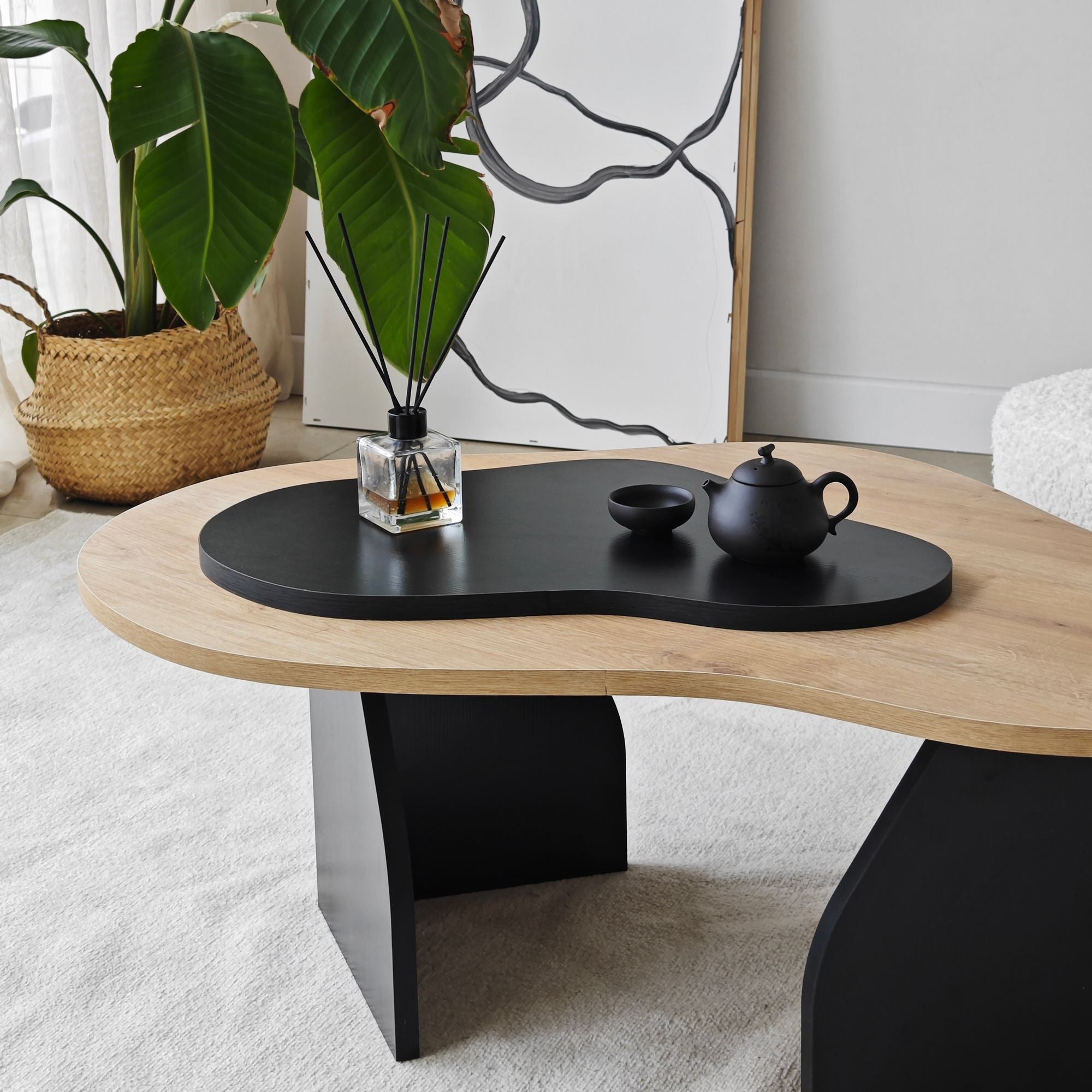 Mesa de Centro – 105x35x65 cm – Carvalho Safira e Preto – Painel de Partículas