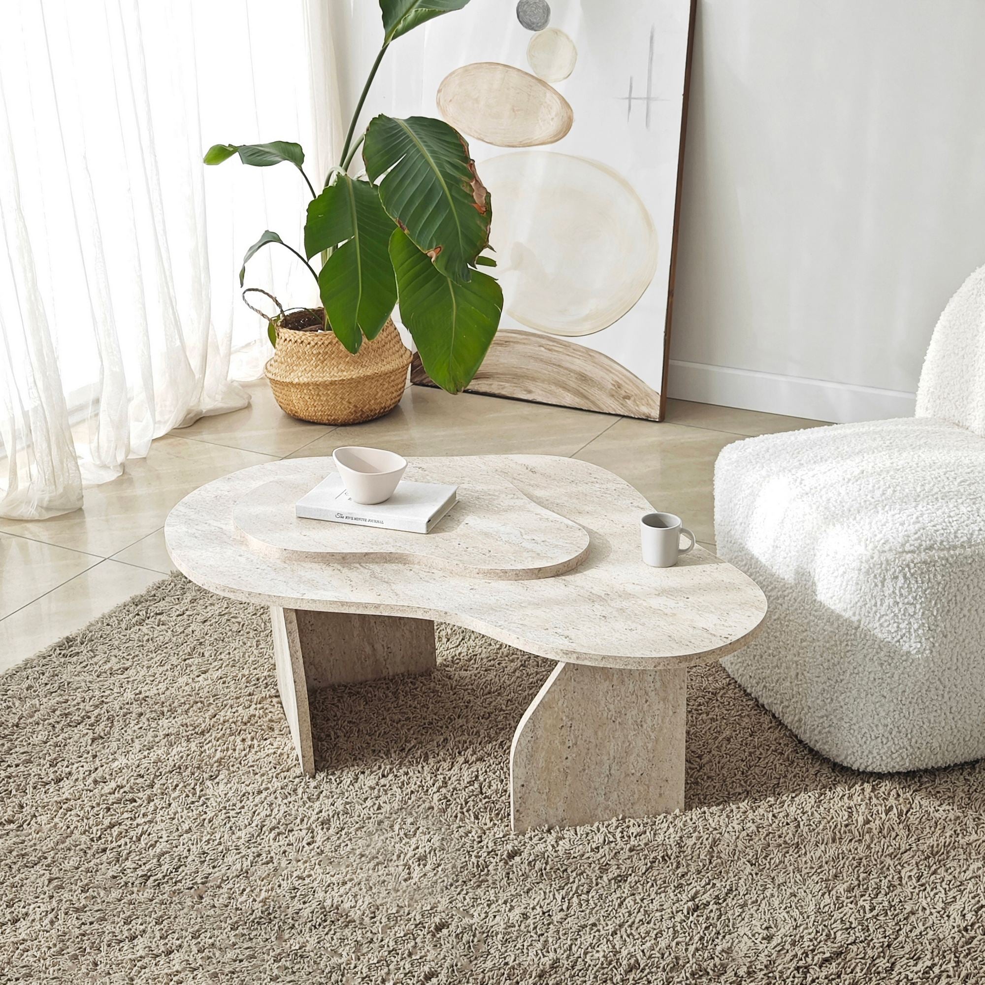 Mesa de Centro – 105 cm x 35 cm x 65 cm – Travertino