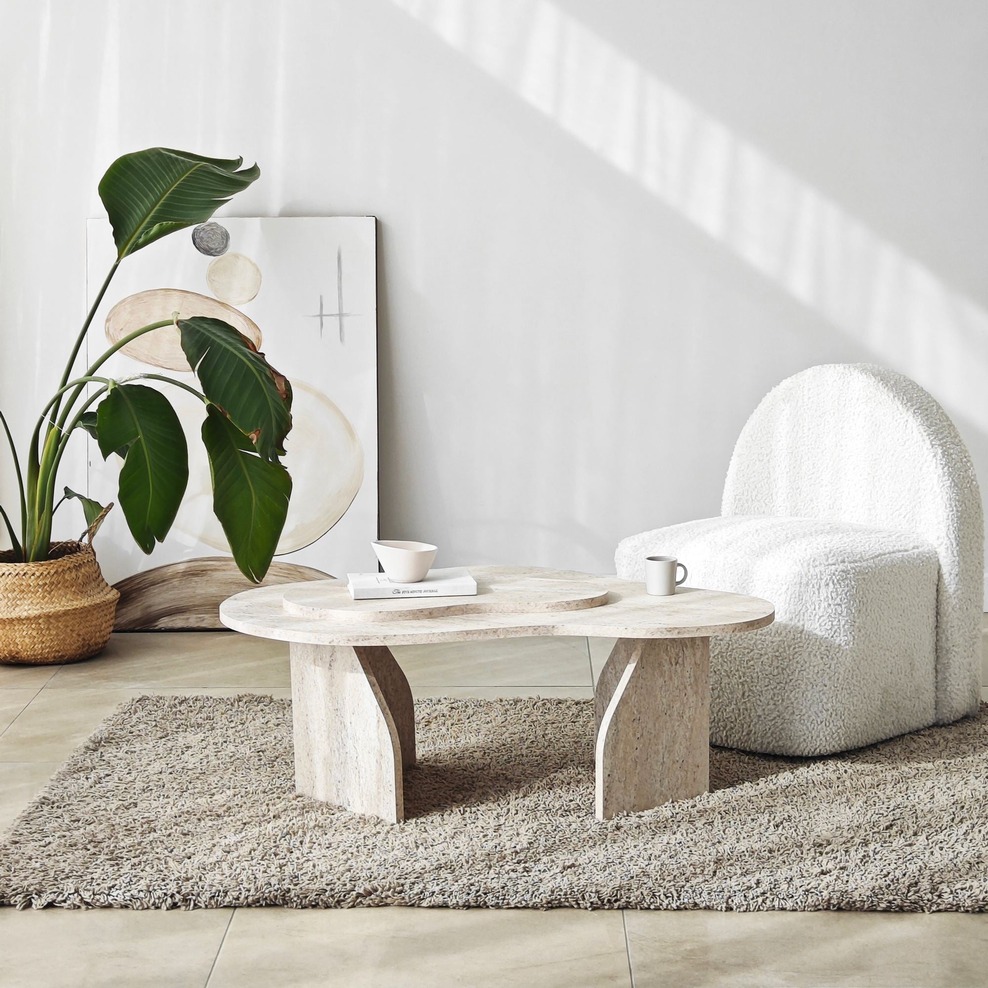 Mesa de Centro – 105 cm x 35 cm x 65 cm – Travertino