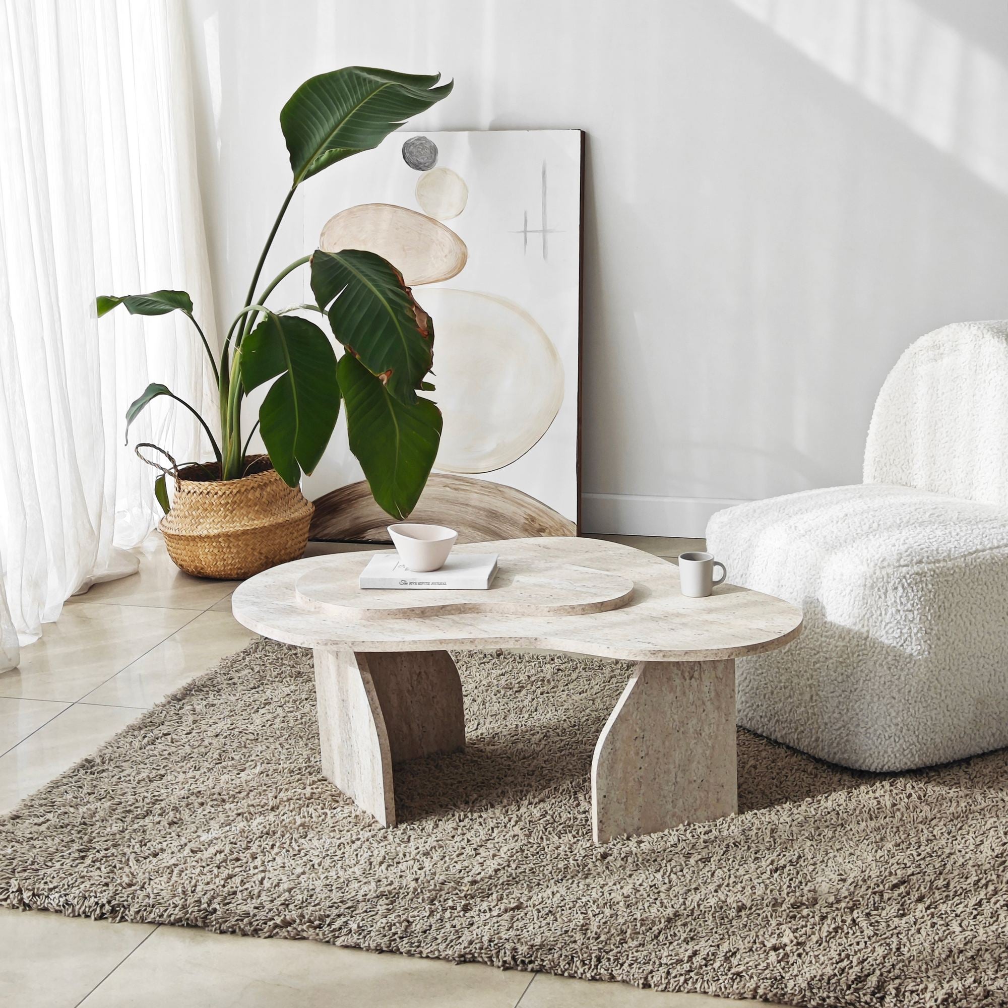 Mesa de Centro – 105 cm x 35 cm x 65 cm – Travertino