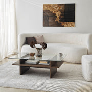 Mesa de Centro – 105cm x 35cm x 65cm – Nogueira – Vidro Temperado