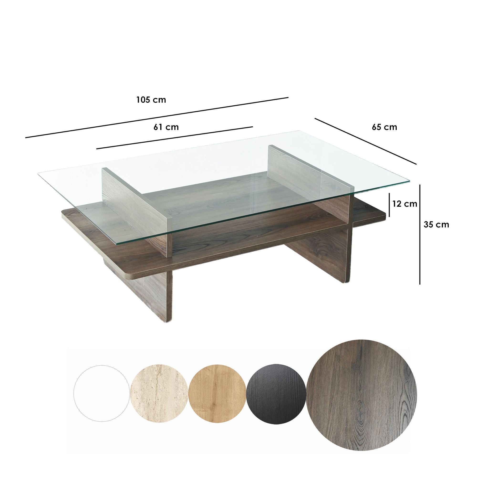 Mesa de Centro – 105cm x 35cm x 65cm – Nogueira – Vidro Temperado
