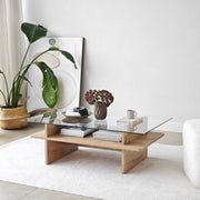 Mesa de Centro – 105 cm x 35 cm x 65 cm – Safira e Transparente – Vidro Temperado e Aglomerado