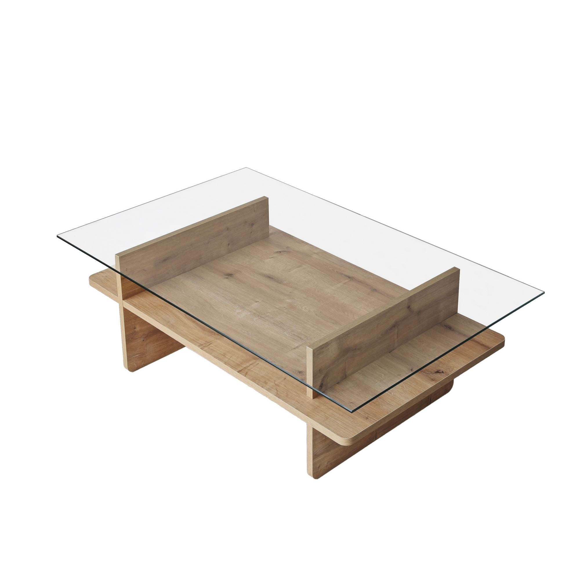 Mesa de Centro – 105 cm x 35 cm x 65 cm – Safira e Transparente – Vidro Temperado e Aglomerado