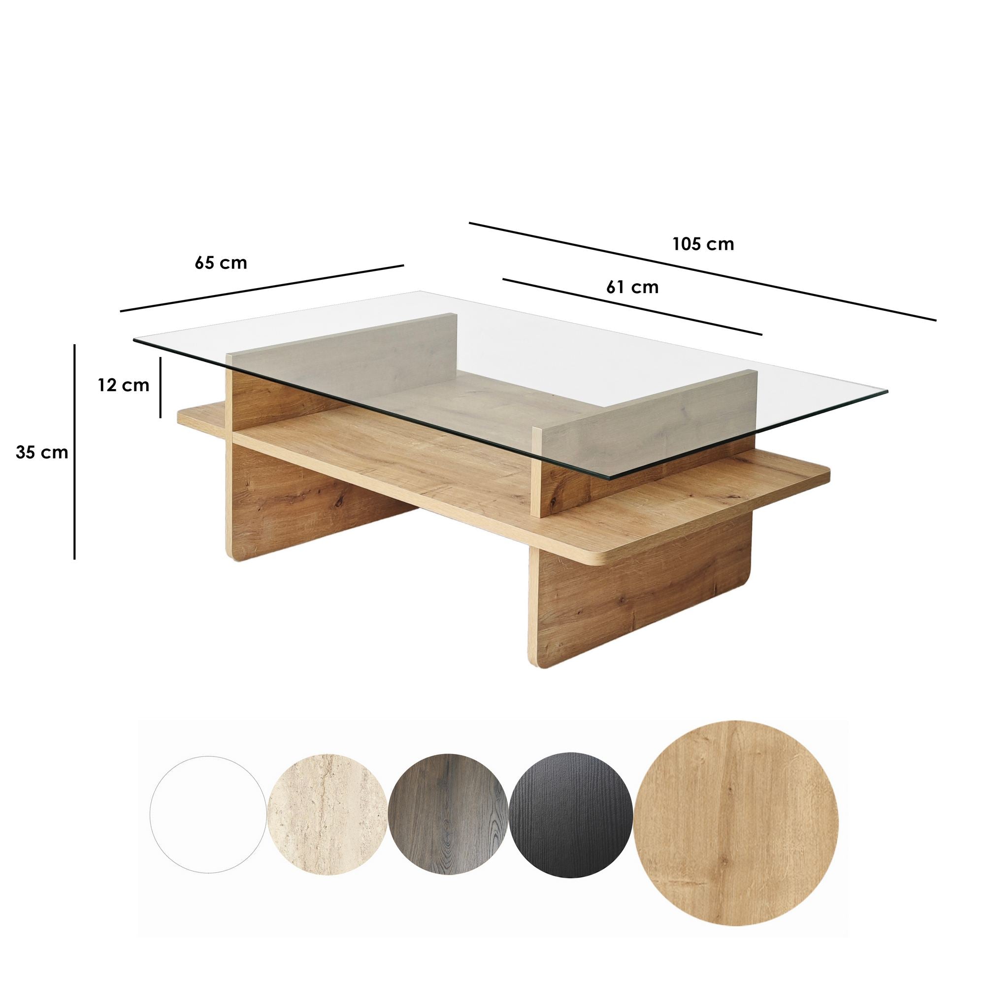 Mesa de Centro – 105 cm x 35 cm x 65 cm – Safira e Transparente – Vidro Temperado e Aglomerado