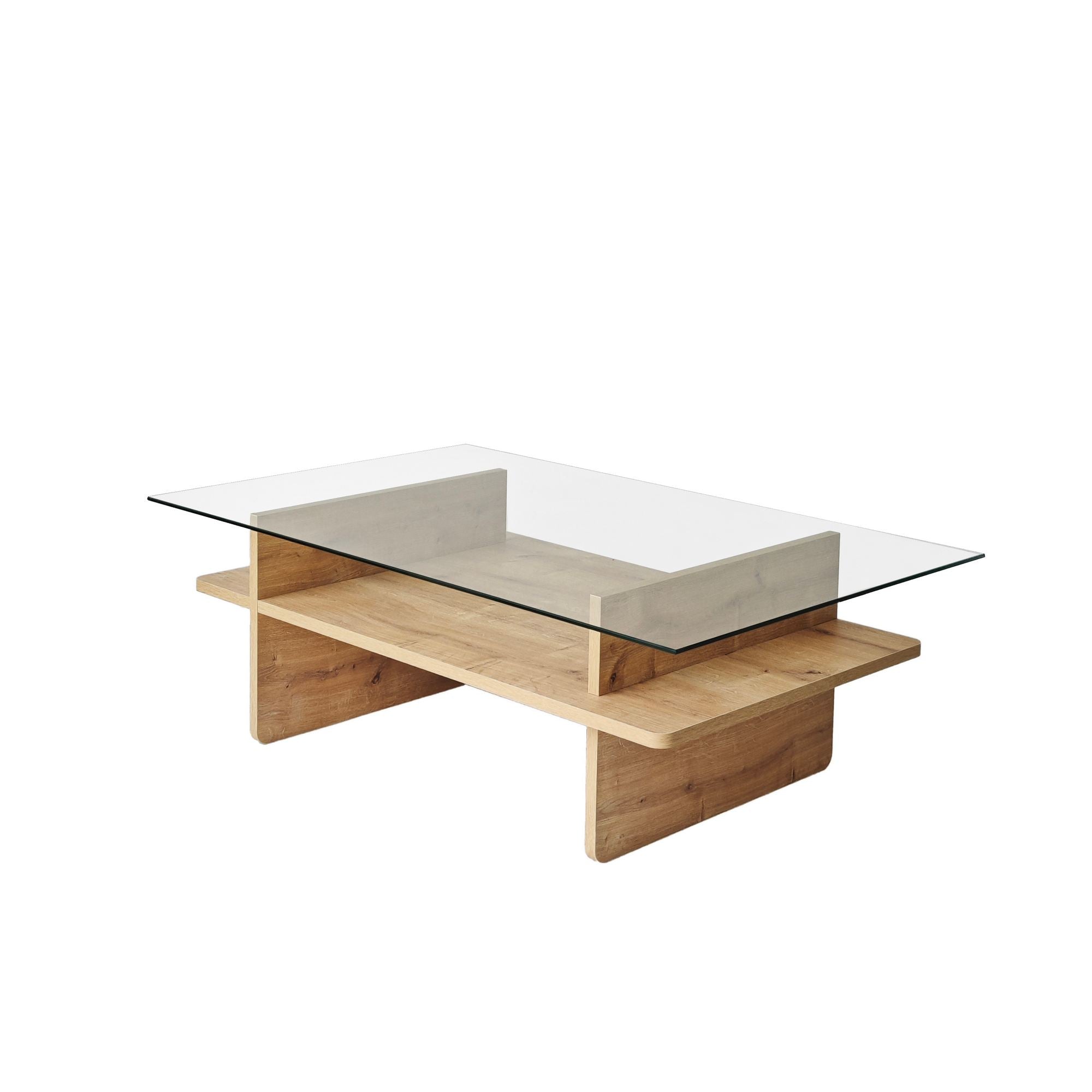 Mesa de Centro – 105 cm x 35 cm x 65 cm – Safira e Transparente – Vidro Temperado e Aglomerado