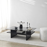 Mesa de Centro – 105cm x 35cm x 65cm – Fumado e Preto – Vidro e Aglomerado