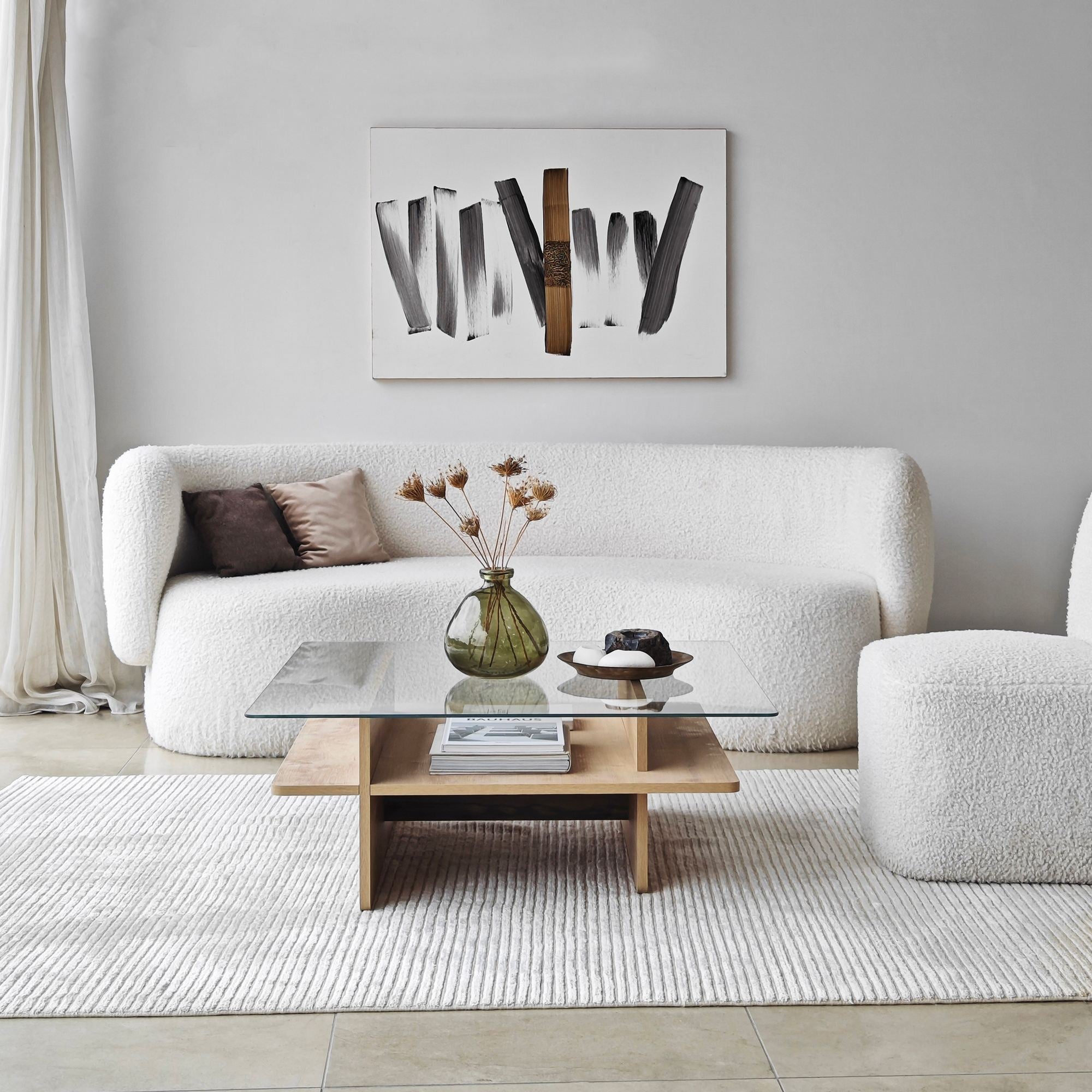 Mesa de Centro – 90cm x 35cm x 90cm – Safira e Transparente – Vidro e Painel de Partículas