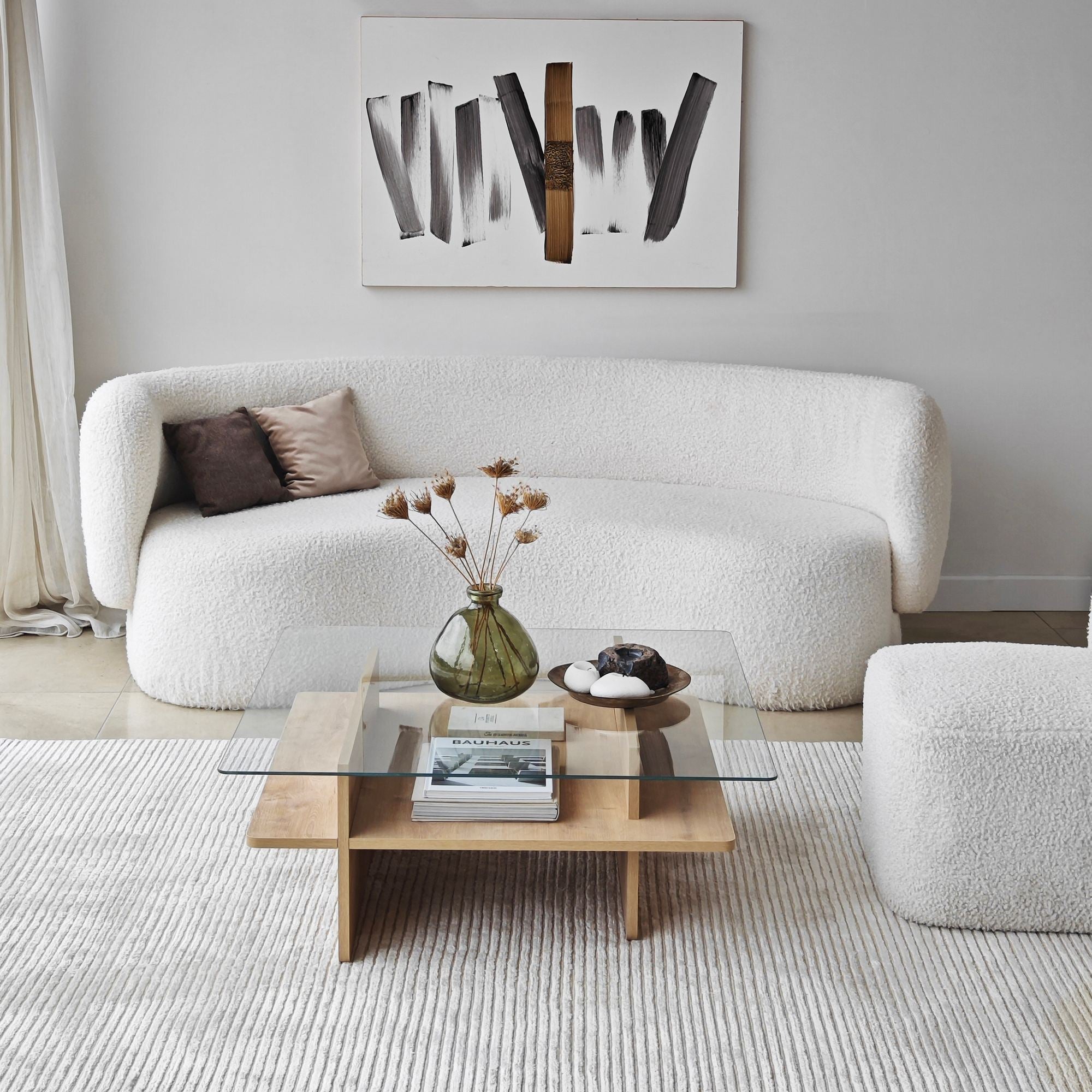 Mesa de Centro – 90cm x 35cm x 90cm – Safira e Transparente – Vidro e Painel de Partículas