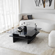 Mesa de Centro – 90cm x 35cm x 90cm – Preto e Fumaça – Vidro e Aglomerado