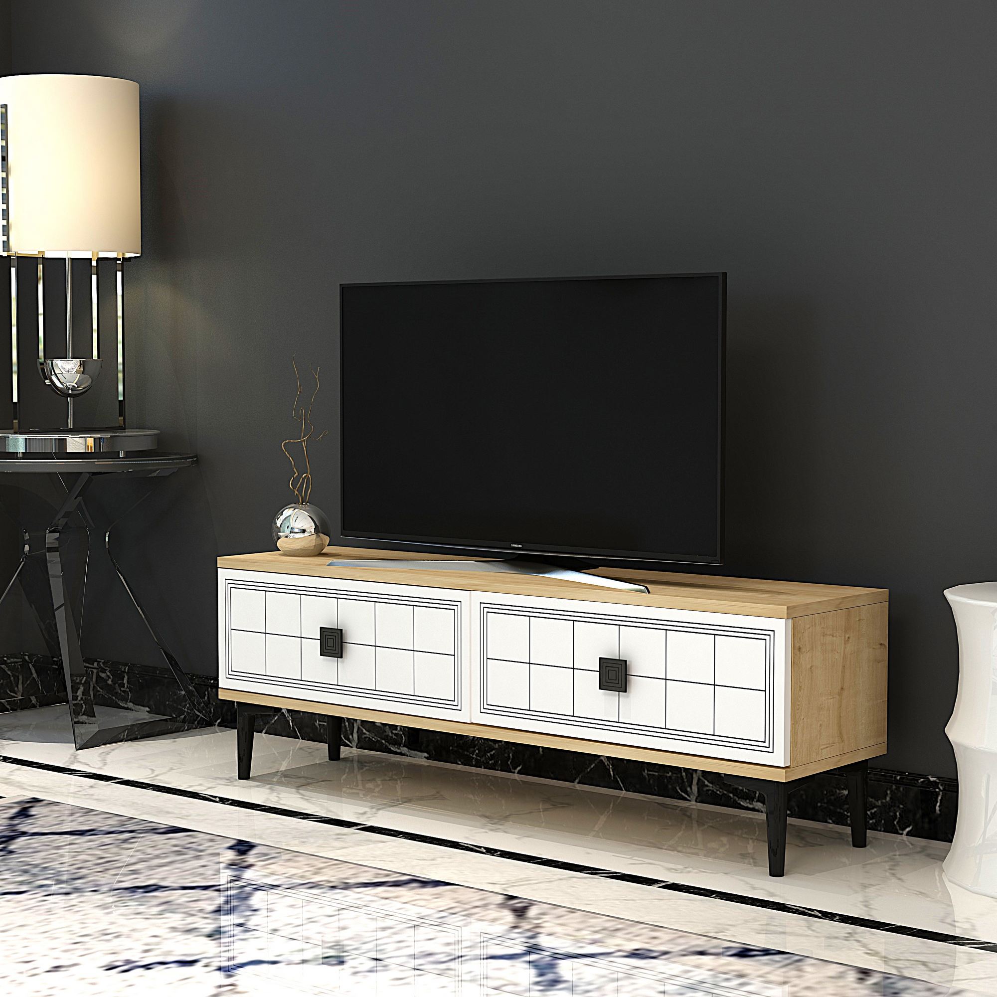 Móvel de TV – 120cm x 41cm x 29,6cm – Carvalho Safira e Branco – MDF