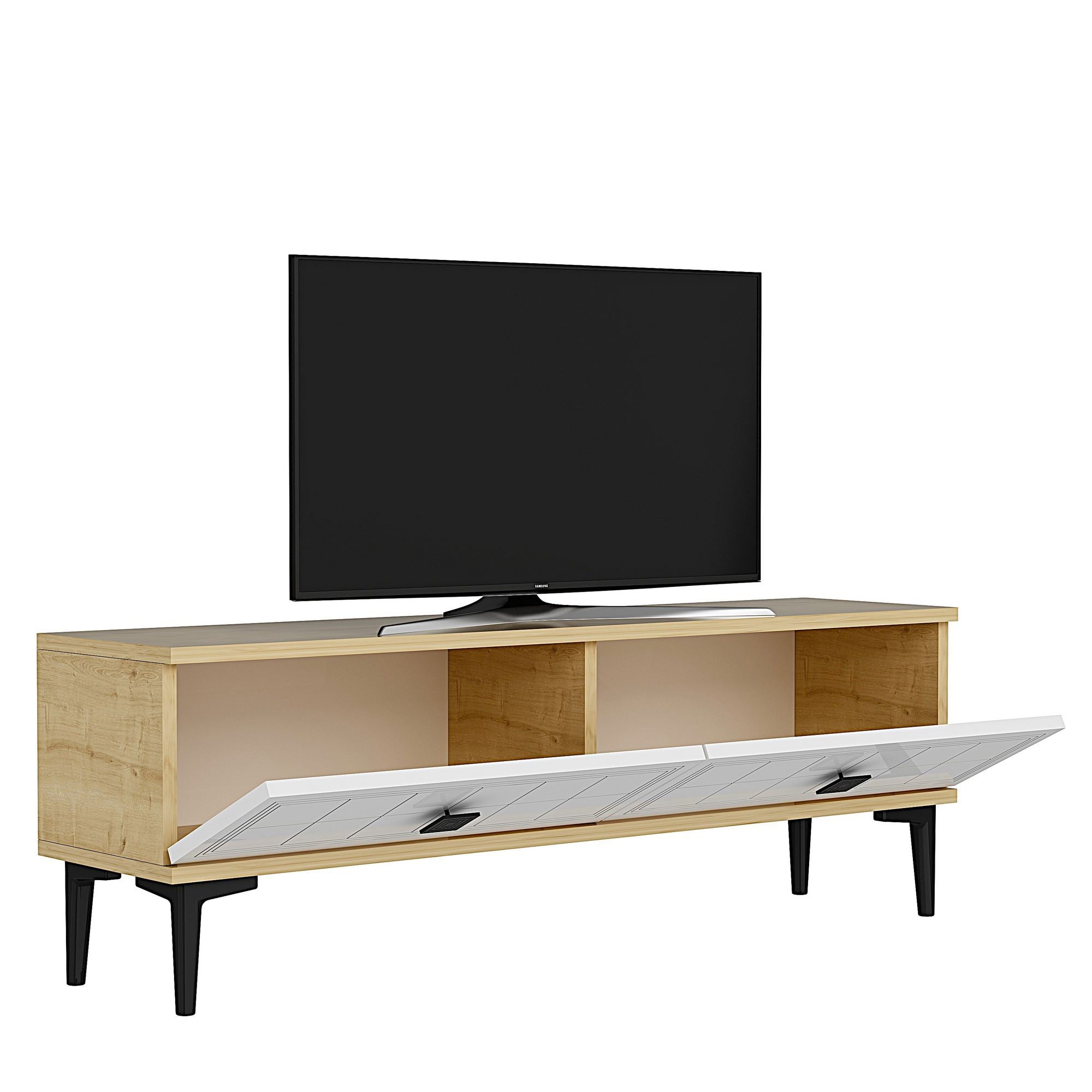 Móvel de TV – 120cm x 41cm x 29,6cm – Carvalho Safira e Branco – MDF