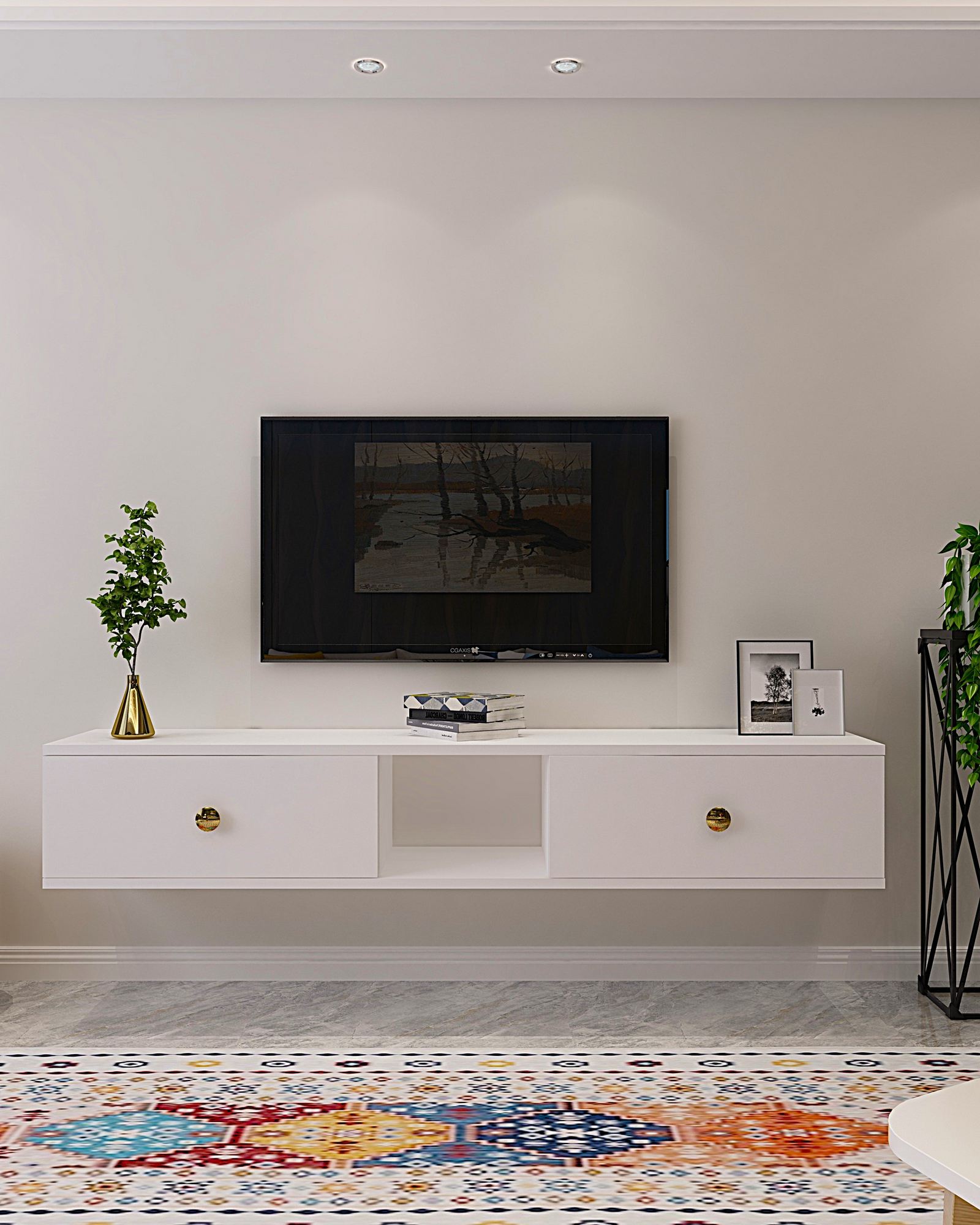 Móvel de TV – 150cm – Branco – Aglomerado revestido de melamina