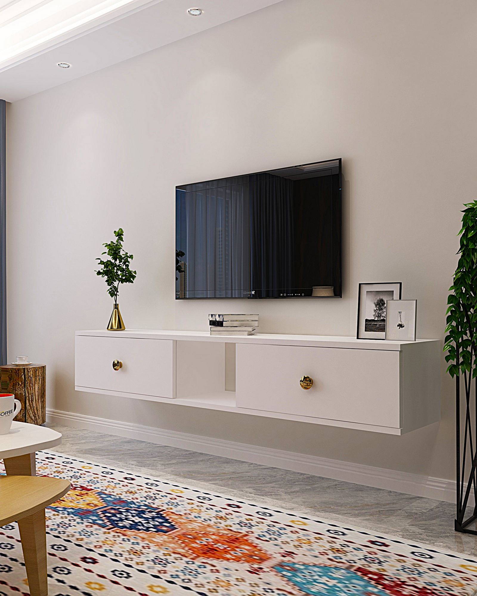 Móvel de TV – 150cm – Branco – Aglomerado revestido de melamina