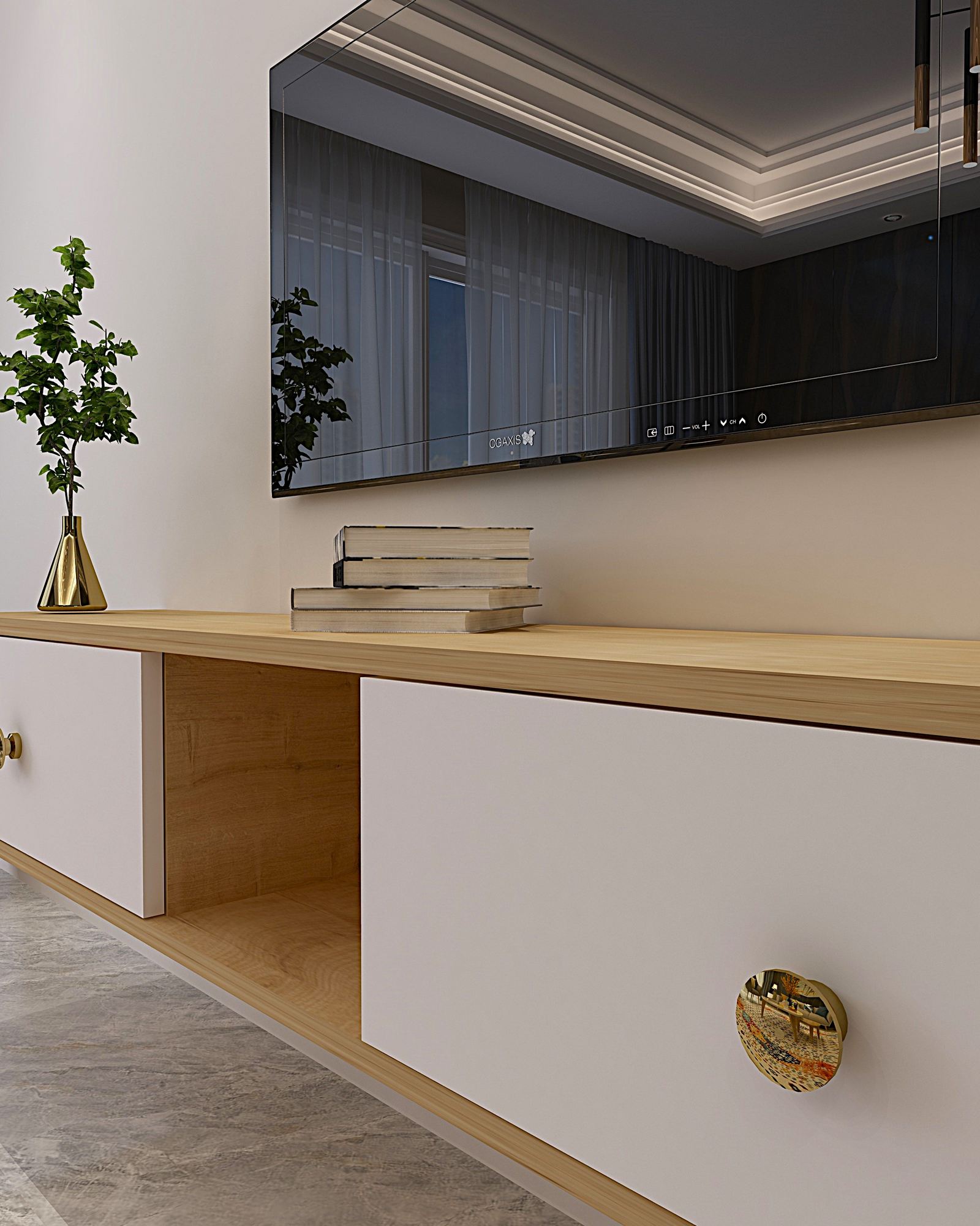Móvel de TV – 150 cm – Carvalho Safira e Branco – MDF