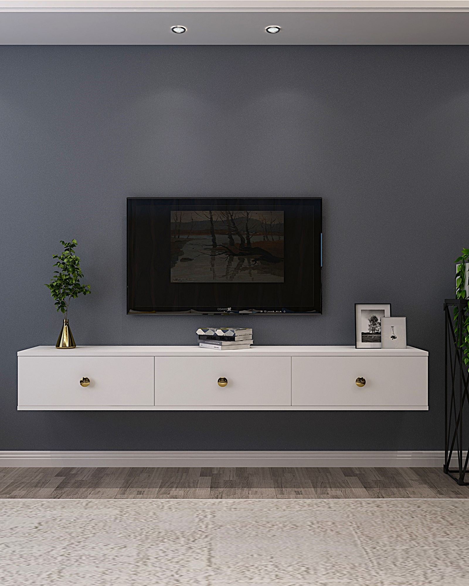 Móvel de TV – 180cm – Branco – Painel de partículas revestido de melamina