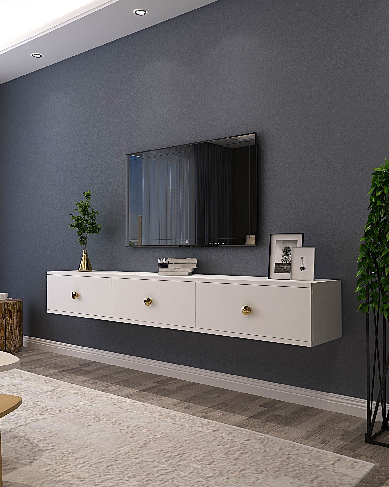 Móvel de TV – 180cm – Branco – Painel de partículas revestido de melamina