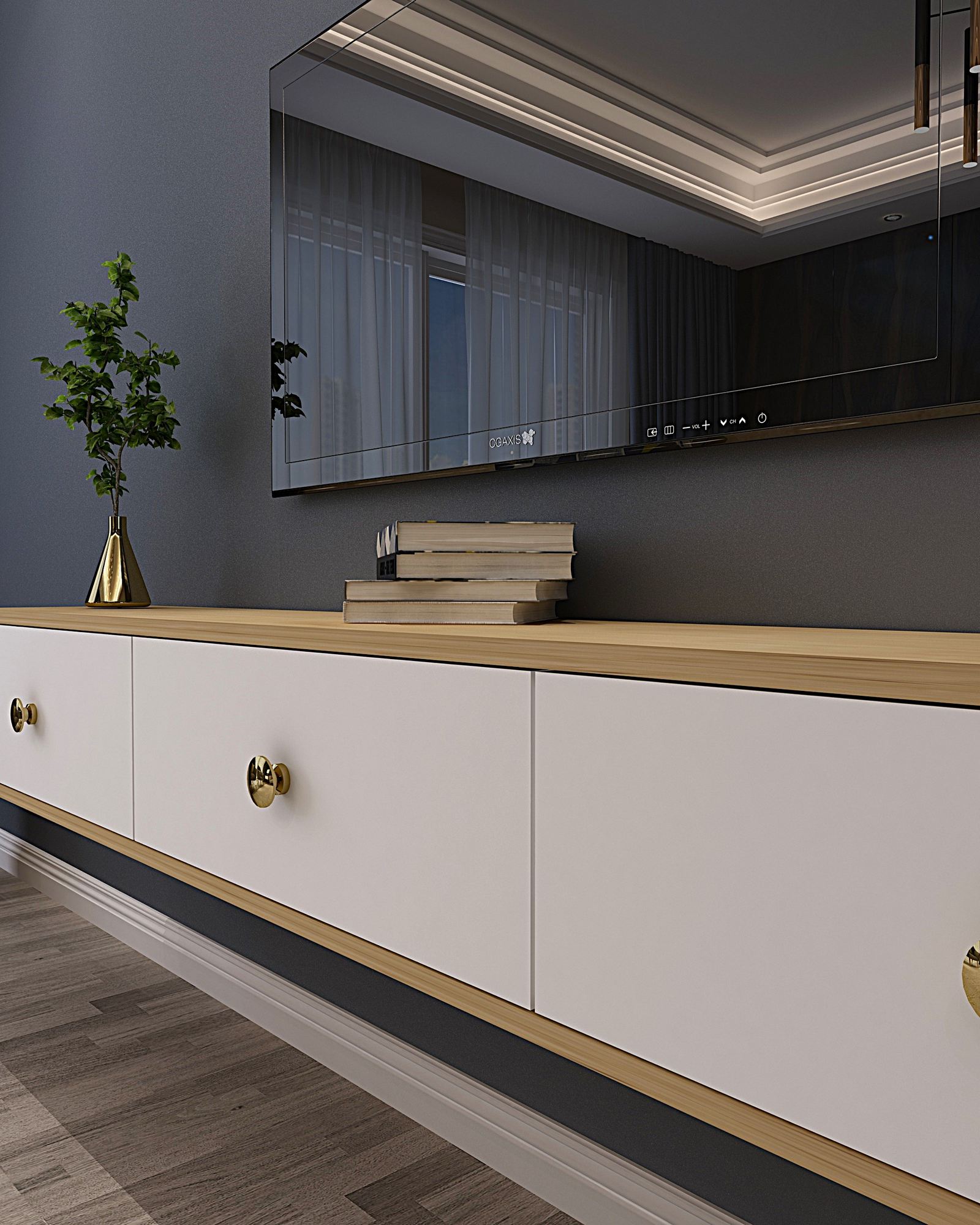 Móvel de TV – 180 cm – Carvalho Safira e Branco – MDF