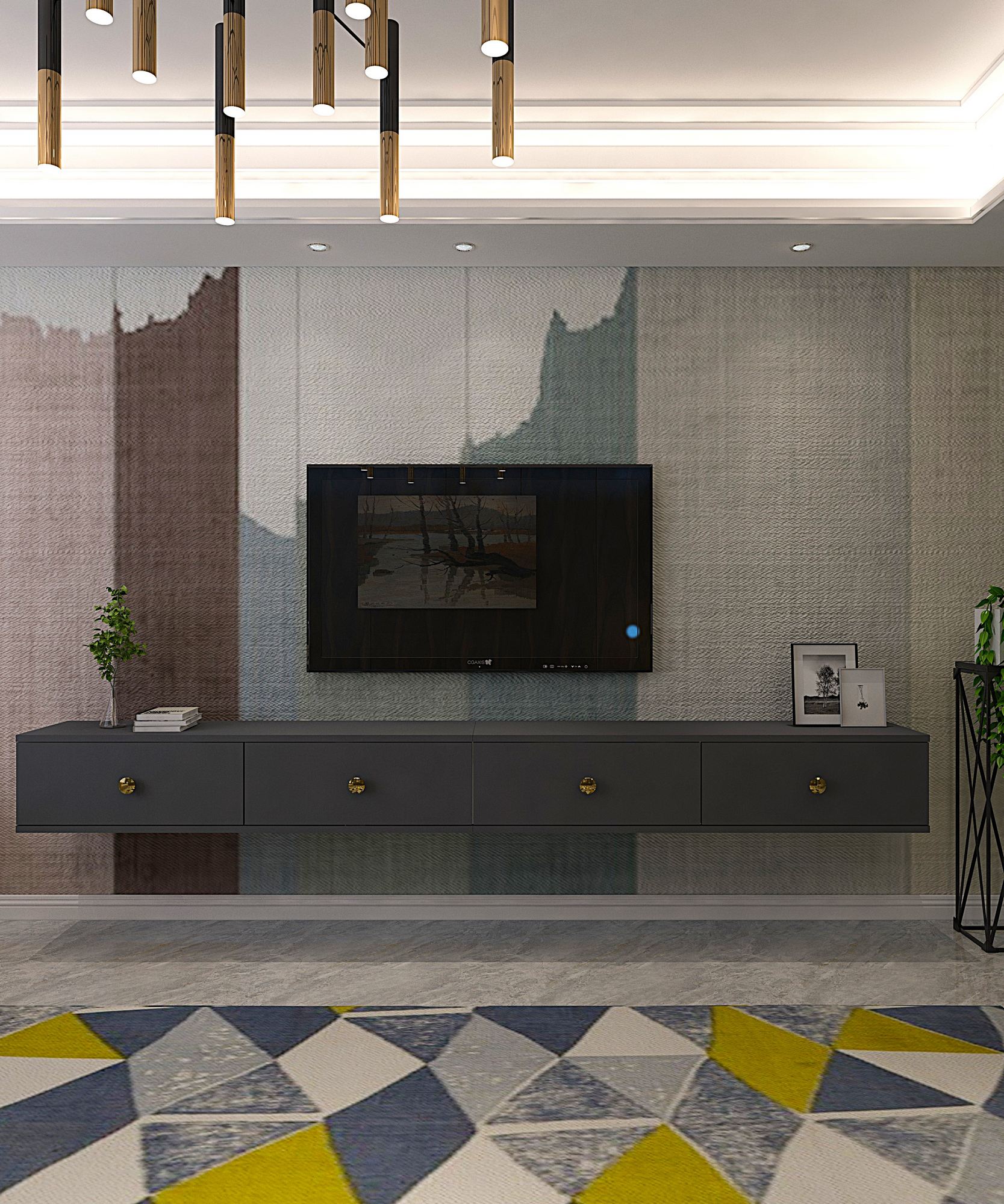 Móvel de TV – 240 cm x 25,6 cm x 29,6 cm – Antracite – MDF