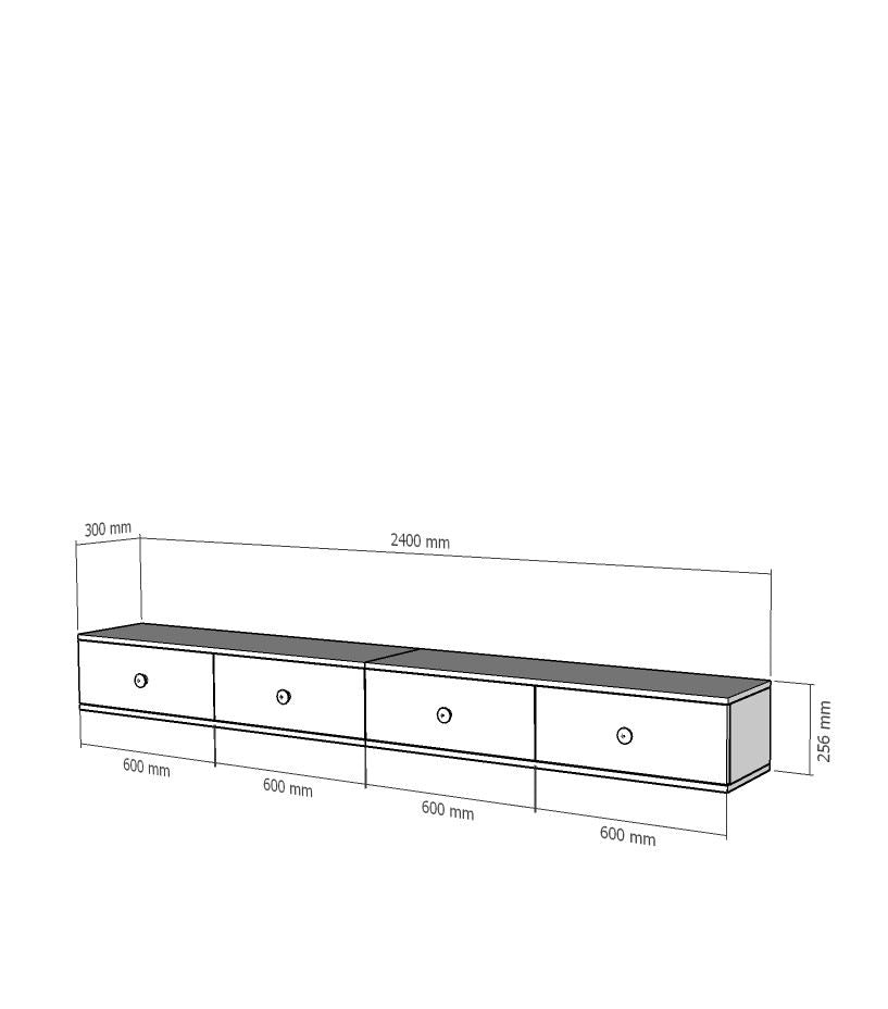 Móvel de TV – 240 cm x 25,6 cm x 29,6 cm – Carvalho Safira e Branco – MDF