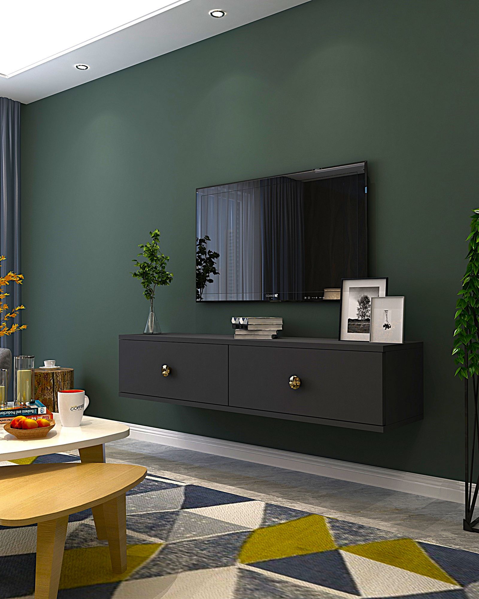 Móvel de TV – 120 cm – Antracite e Dourado – MDF