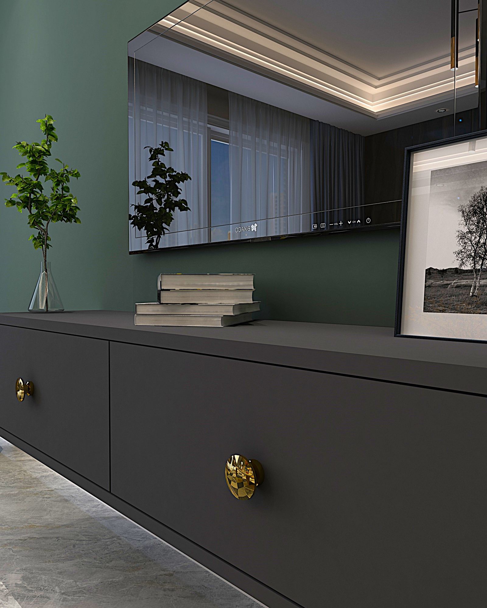 Móvel de TV – 120 cm – Antracite e Dourado – MDF