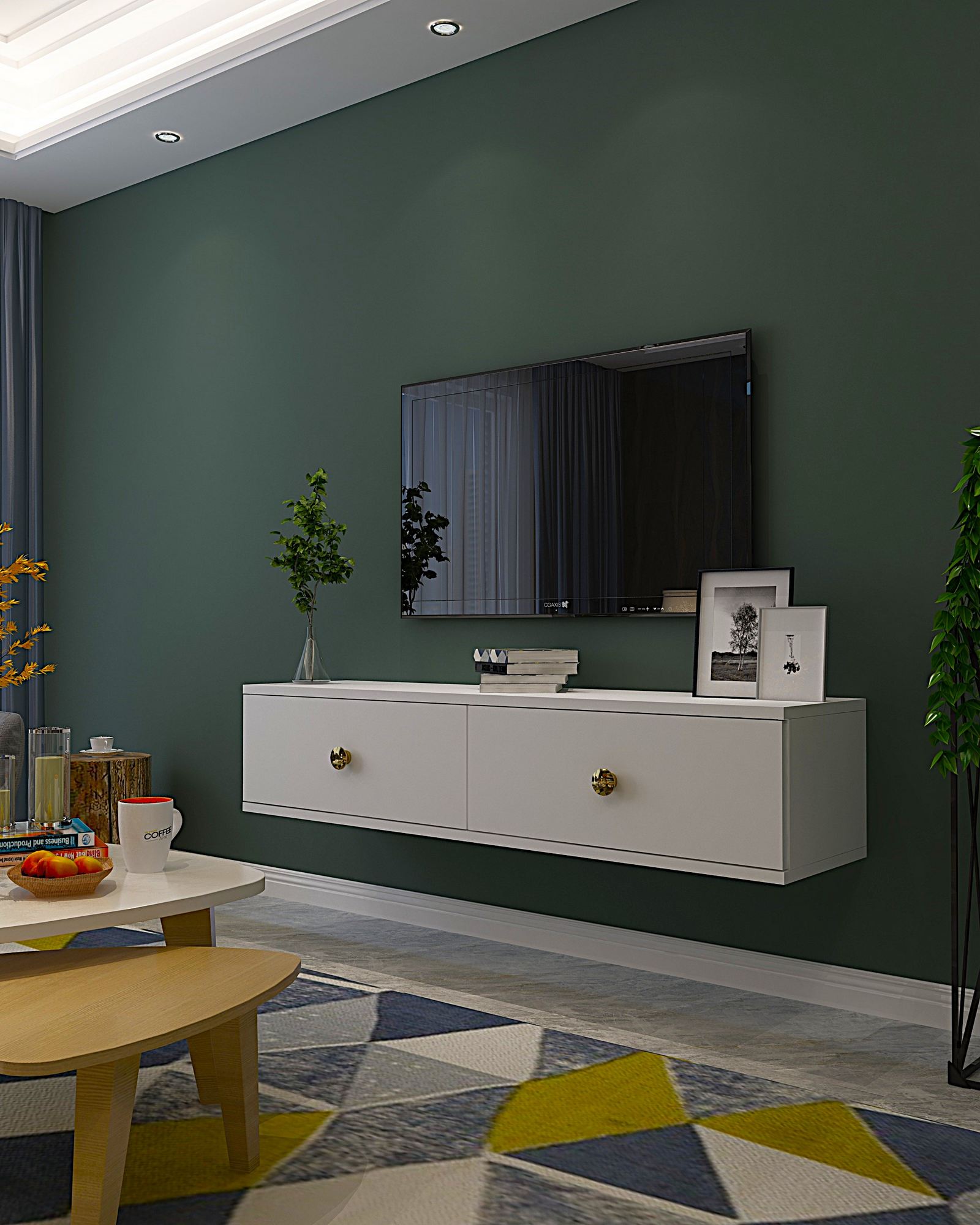 Móvel de TV – 120cm – Branco e Dourado – Painel de partículas