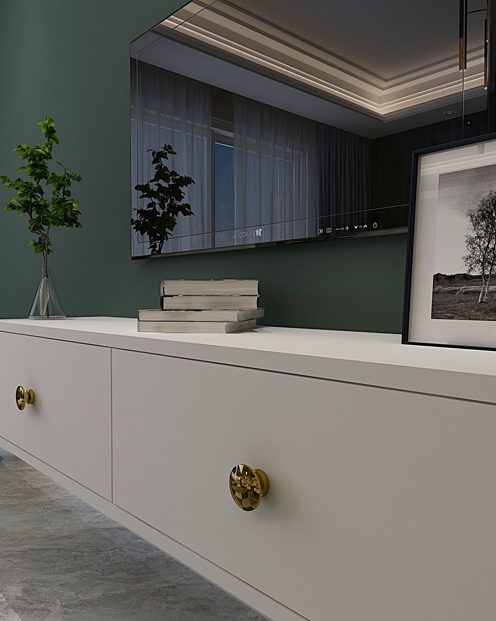 Móvel de TV – 120cm – Branco e Dourado – Painel de partículas