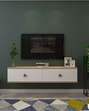 Móvel de TV – 120cm – Carvalho Safira, Branco, Dourado – MDF