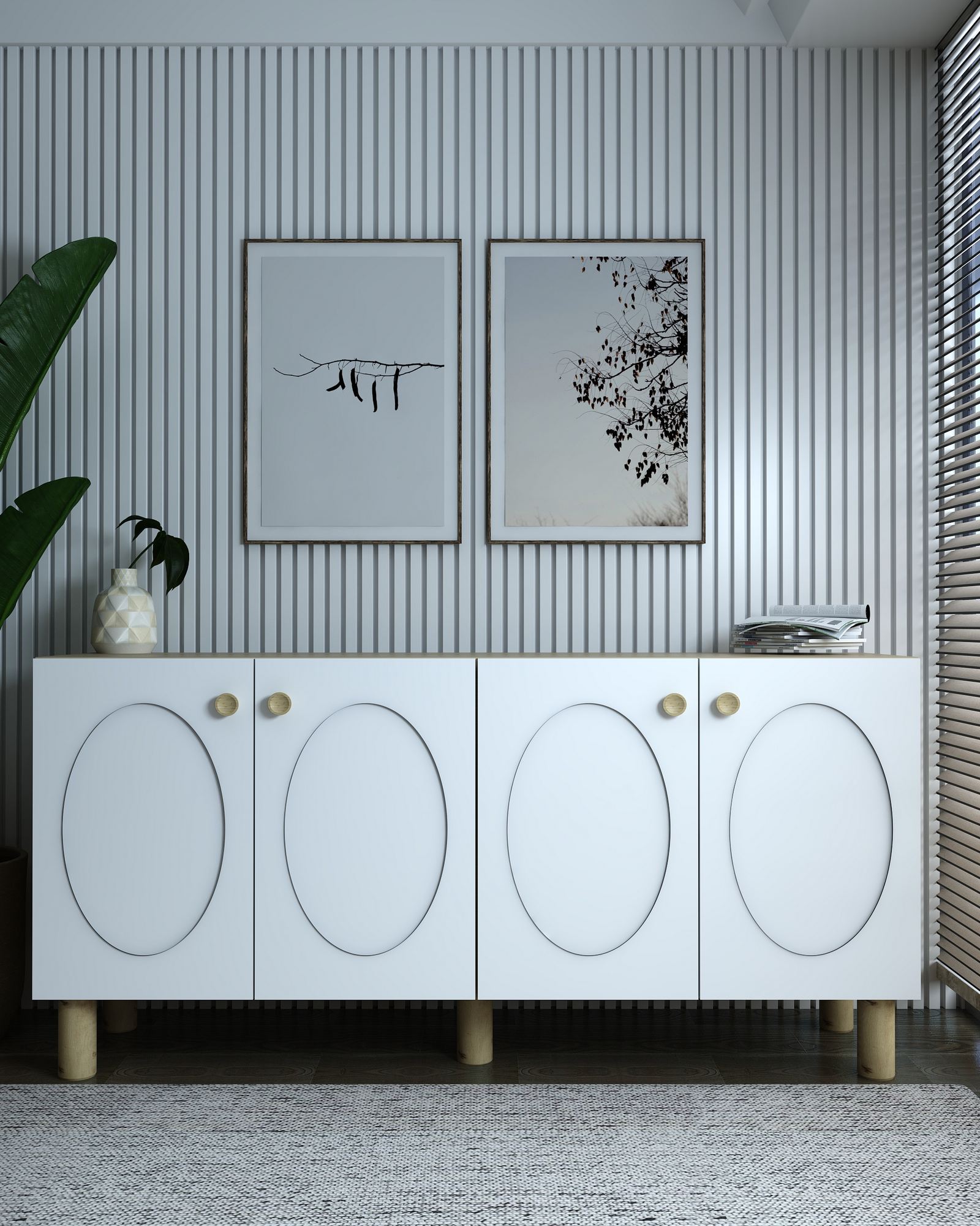 Aparador – 150cm x 75cm x 32cm – Carvalho Safira, Branco – MDF