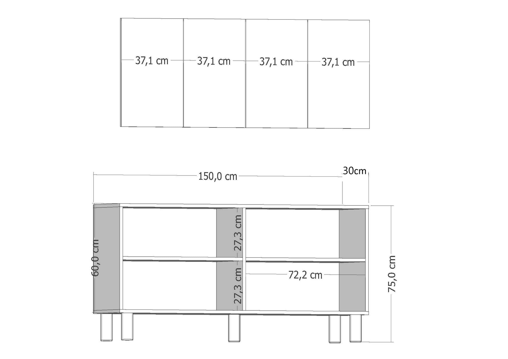 Aparador – 150cm x 75cm x 32cm – Carvalho Safira, Branco – MDF